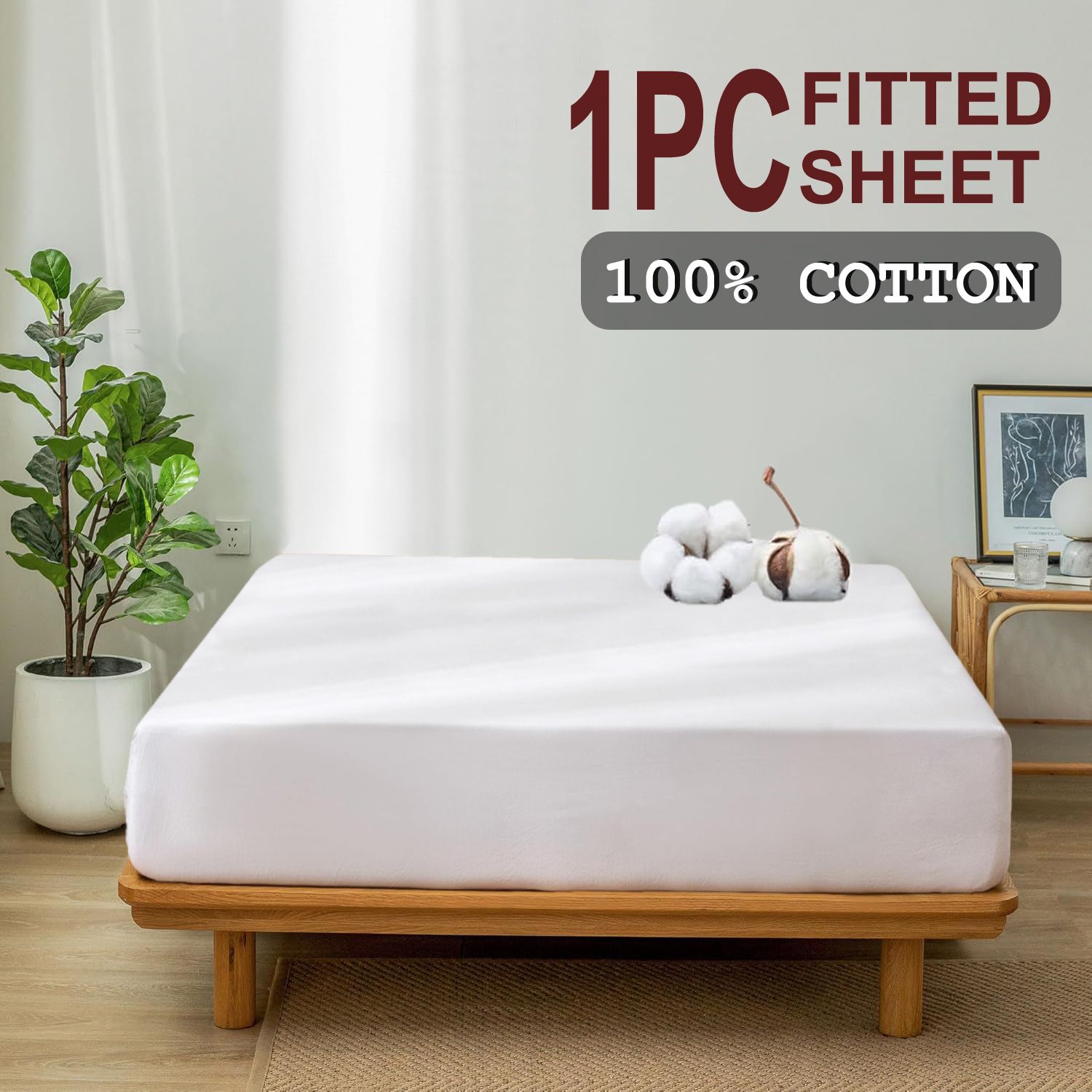 100% Cotton Fitted Sheet - Super Soft 40cm Deep Pocket Bottom Sheets - White Elastic Sheet（Super King,White) - Image 2