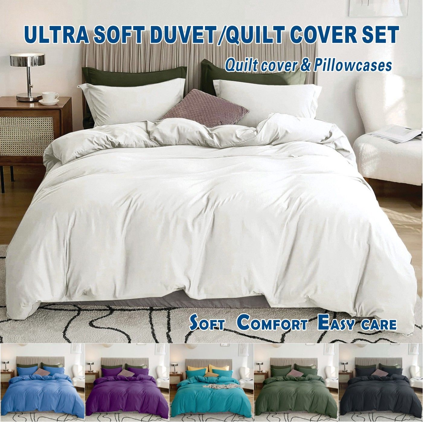 3 Piece Hotel Soft Microfiber Quilt Cover Set-2000TC Duvet/Donna Cover Set & Pillowcases -1 Quilt Cover Zipper Closure & 1 x Pillowcases-Breathable Bedding - Wrinkle, Fade, Stain Resistant(Raw white,Double) - Image 1
