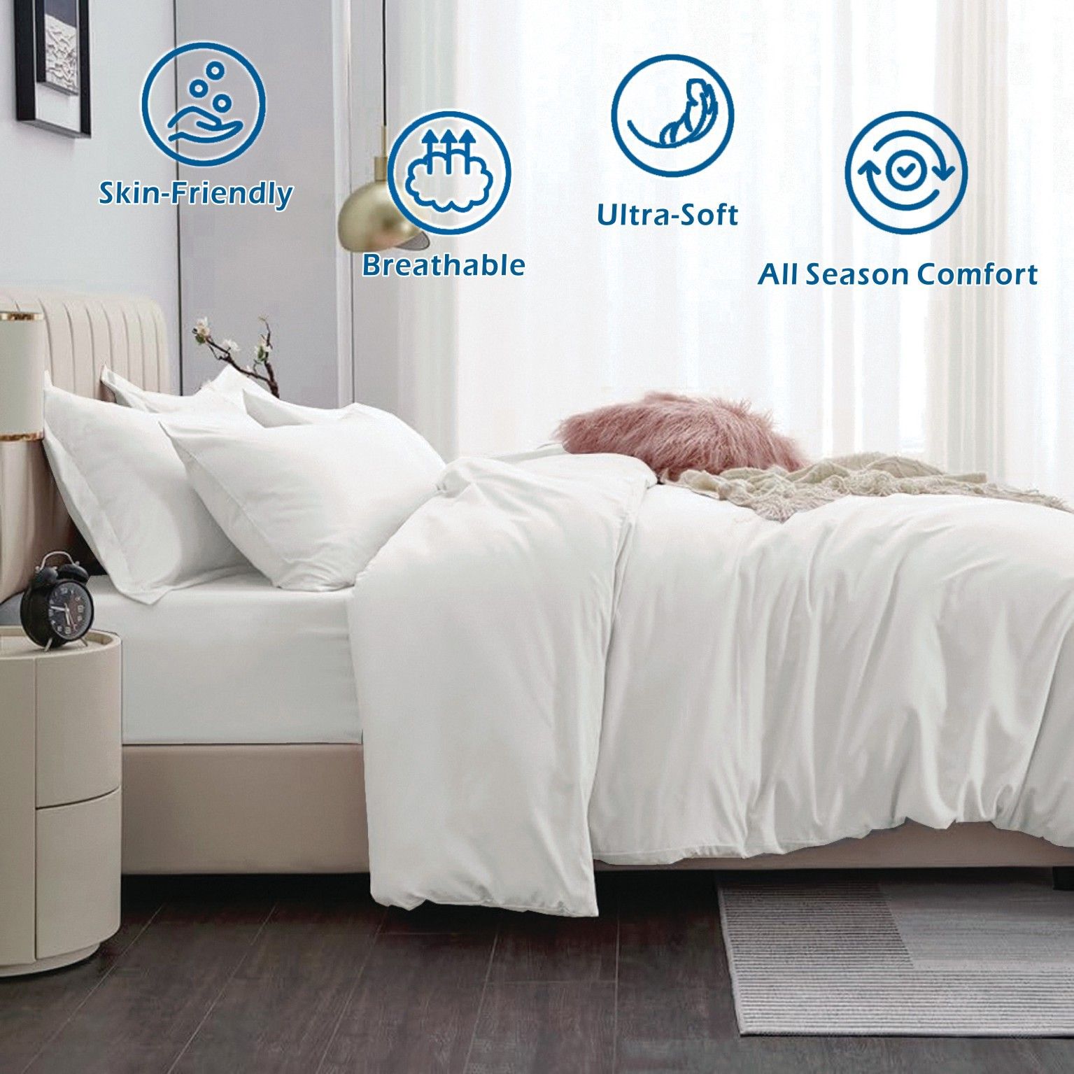 3 Piece Hotel Soft Microfiber Quilt Cover Set-2000TC Duvet/Donna Cover Set & Pillowcases -1 Quilt Cover Zipper Closure & 1 x Pillowcases-Breathable Bedding - Wrinkle, Fade, Stain Resistant(Raw white,Double) - Image 2