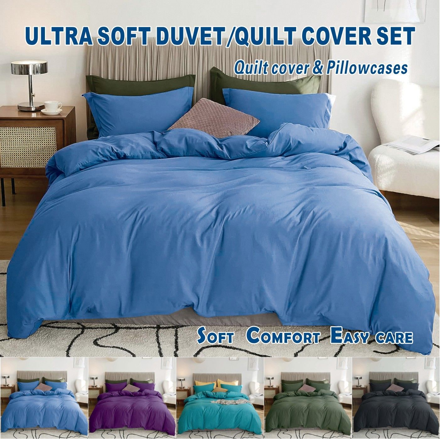 3 Piece Hotel Soft Microfiber Quilt Cover Set-2000TC Duvet/Donna Cover Set & Pillowcases -1 Quilt Cover Zipper Closure & 1 x Pillowcases-Breathable Bedding - Wrinkle, Fade, Stain Resistant(Ocean,Double) - Image 1