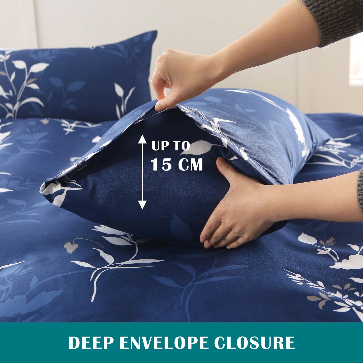 3 Piece Hotel Soft Microfiber Quilt Cover Set-2000TC Duvet/Donna Cover Set & Pillowcases -1 Quilt Cover Zipper Closure & 1 x Pillowcases-Breathable Bedding - Wrinkle, Fade, Stain Resistant(Navy Floral,Double) - Image 5