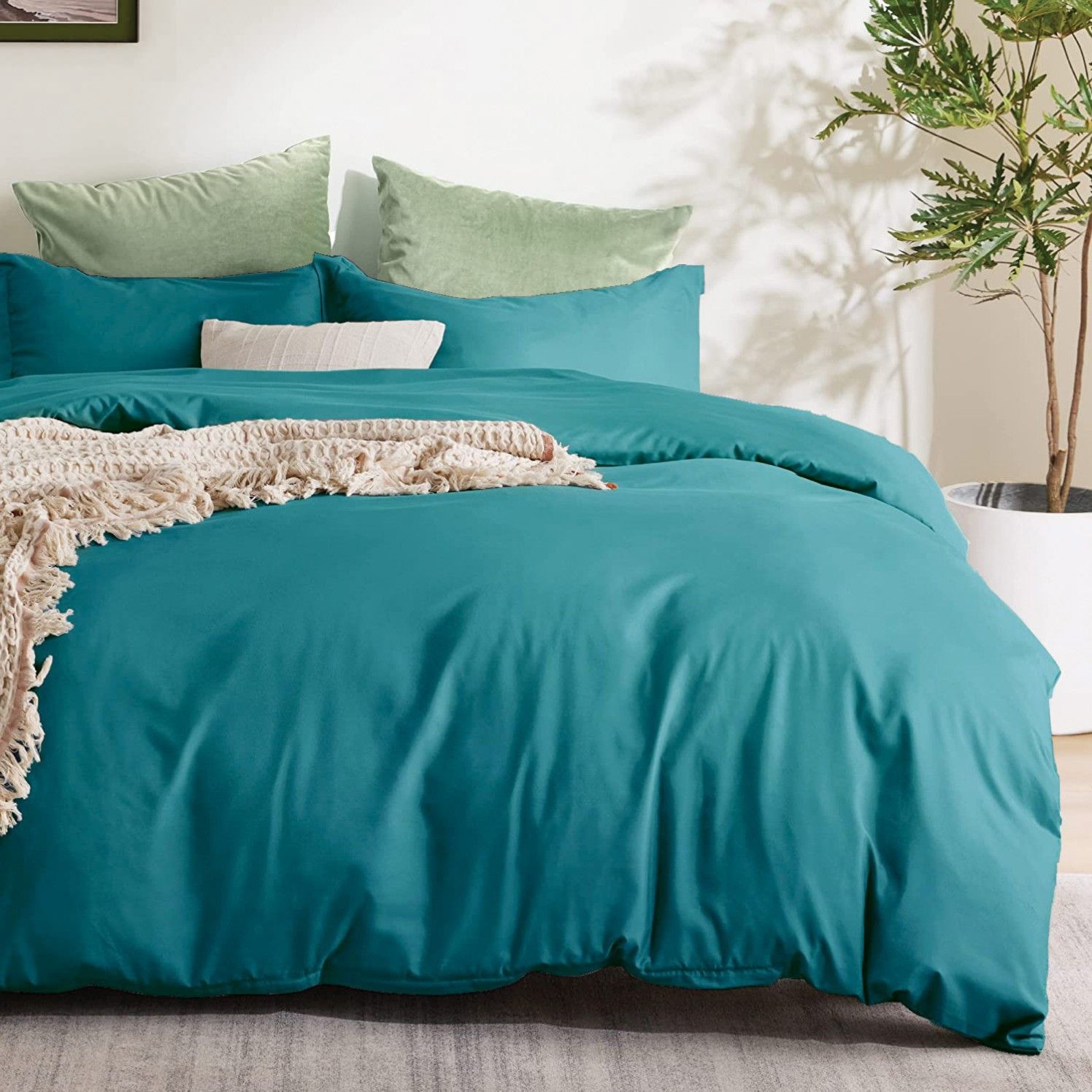 3 Piece Hotel Soft Microfiber Quilt Cover Set-2000TC Duvet/Donna Cover Set & Pillowcases -1 Quilt Cover Zipper Closure & 1 x Pillowcases-Breathable Bedding - Wrinkle, Fade, Stain Resistant(Biscay blue,Double) - Image 5