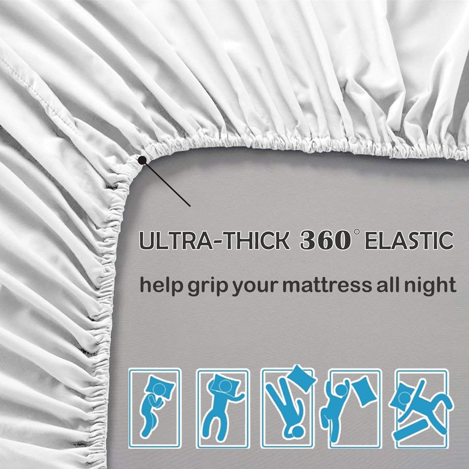 3 Piece Fitted Sheet Set- Fitted Sheet & Pillowcases -Breathable Bedding - Wrinkle, Fade, Stain Resistant- 40cm Deep Pocket Fitted Bed Sheet Set(White,Double) - Image 8