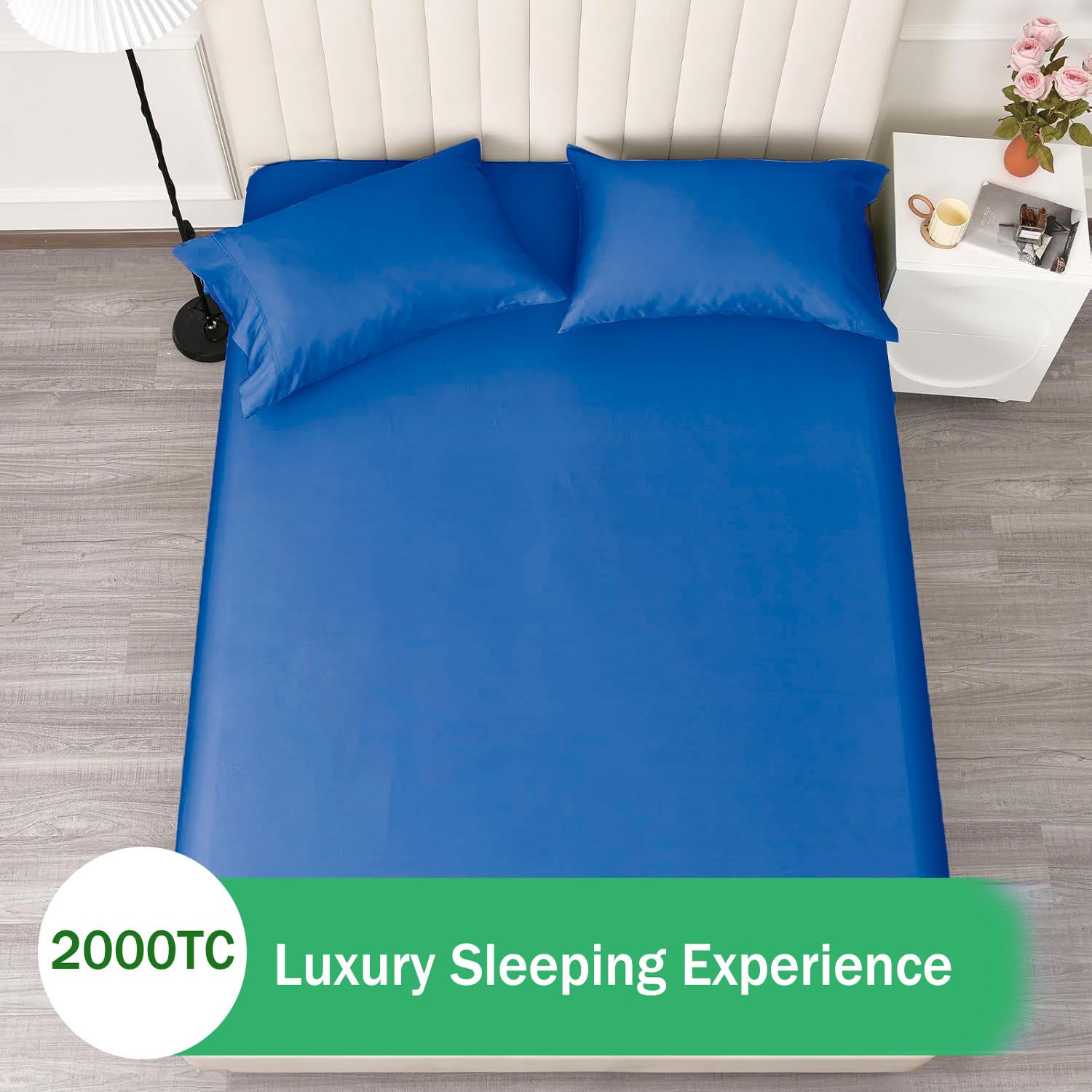 3 Piece Fitted Sheet Set- Fitted Sheet & Pillowcases -Breathable Bedding - Wrinkle, Fade, Stain Resistant- 40cm Deep Pocket Fitted Bed Sheet Set(Royal blue,Double) - Image 6