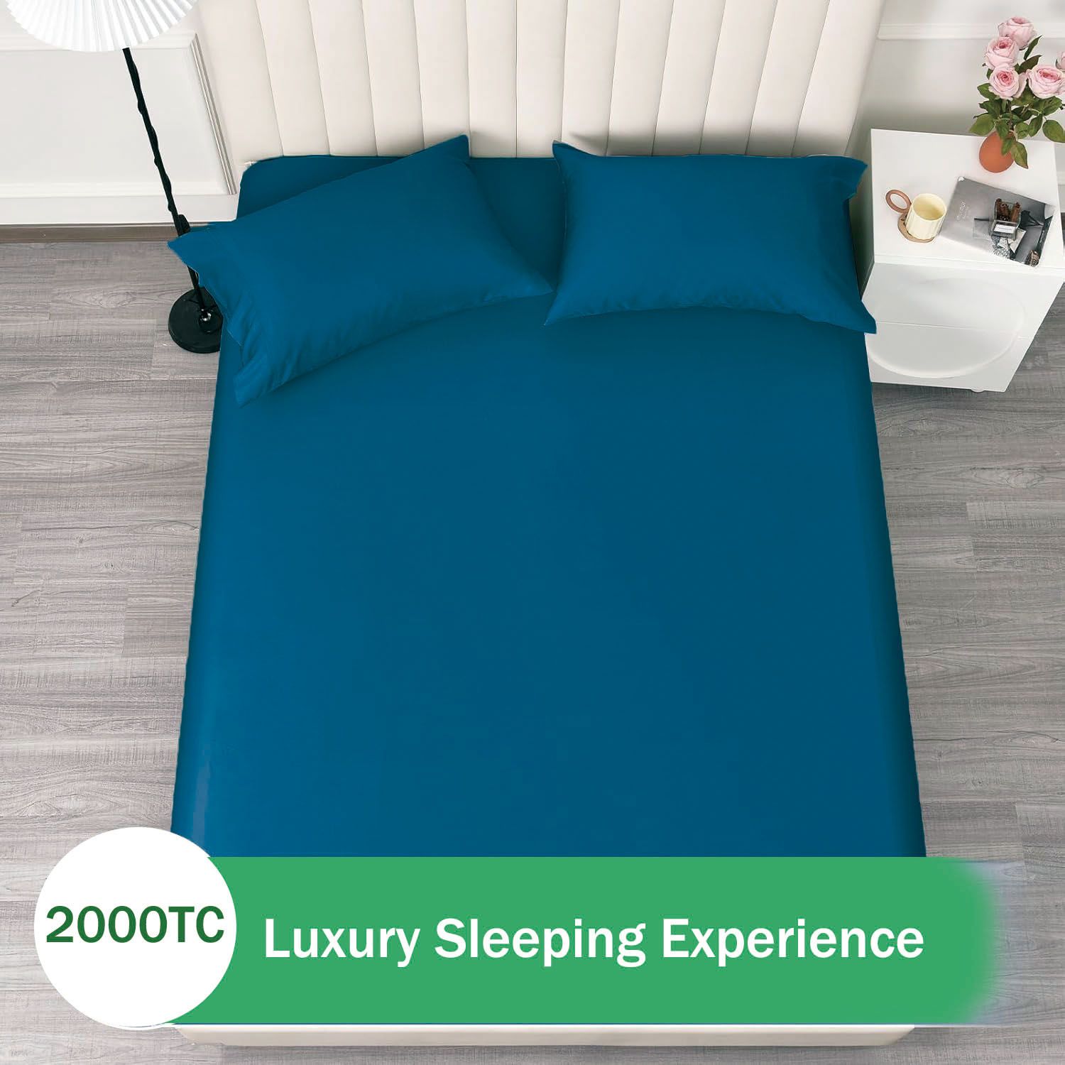 3 Piece Fitted Sheet Set- Fitted Sheet & Pillowcases -Breathable Bedding - Wrinkle, Fade, Stain Resistant- 40cm Deep Pocket Fitted Bed Sheet Set(Navy,Double) - Image 6