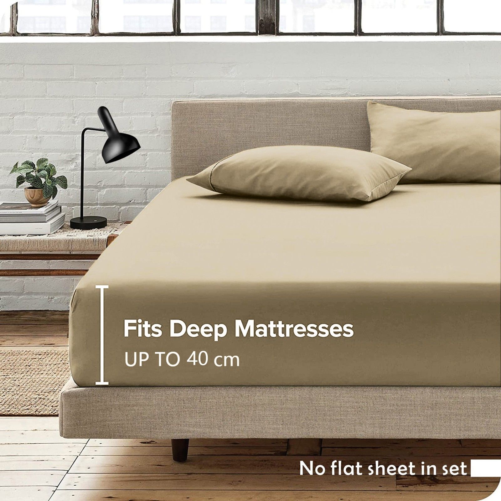 3 Piece Fitted Sheet Set- Fitted Sheet & Pillowcases -Breathable Bedding - Wrinkle, Fade, Stain Resistant- 40cm Deep Pocket Fitted Bed Sheet Set(Camel Beige,Double) - Image 1