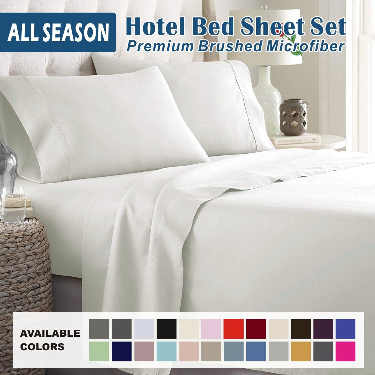 4 Piece Bed Sheet Set- Bedding Sheets & Pillowcases -Breathable Bedding - Wrinkle, Fade, Stain Resistant-Deep Pocket Flat Fitted Bed Sheet Set(Raw white,Double) - Image 1