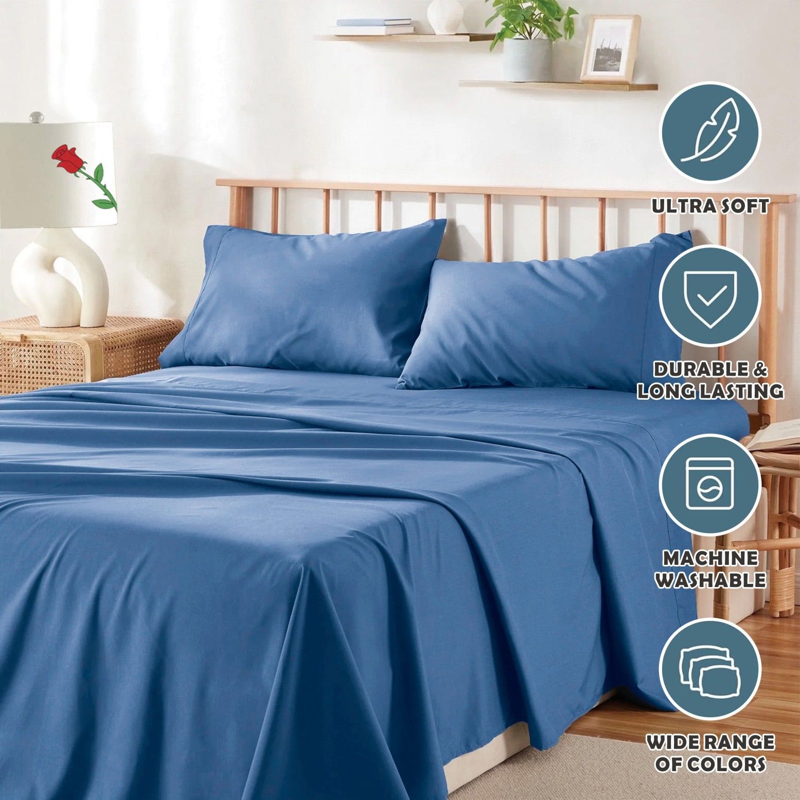 4 Piece Bed Sheet Set- Bedding Sheets & Pillowcases -Breathable Bedding - Wrinkle, Fade, Stain Resistant-Deep Pocket Flat Fitted Bed Sheet Set(Ocean,Double) - Image 6