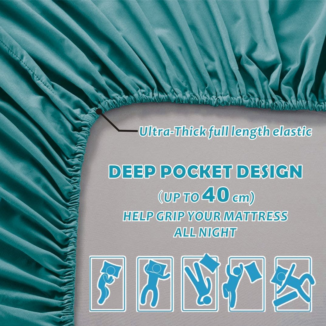 4 Piece Bed Sheet Set- Bedding Sheets & Pillowcases -Breathable Bedding - Wrinkle, Fade, Stain Resistant-Deep Pocket Flat Fitted Bed Sheet Set(Biscay blue,Double) - Image 2