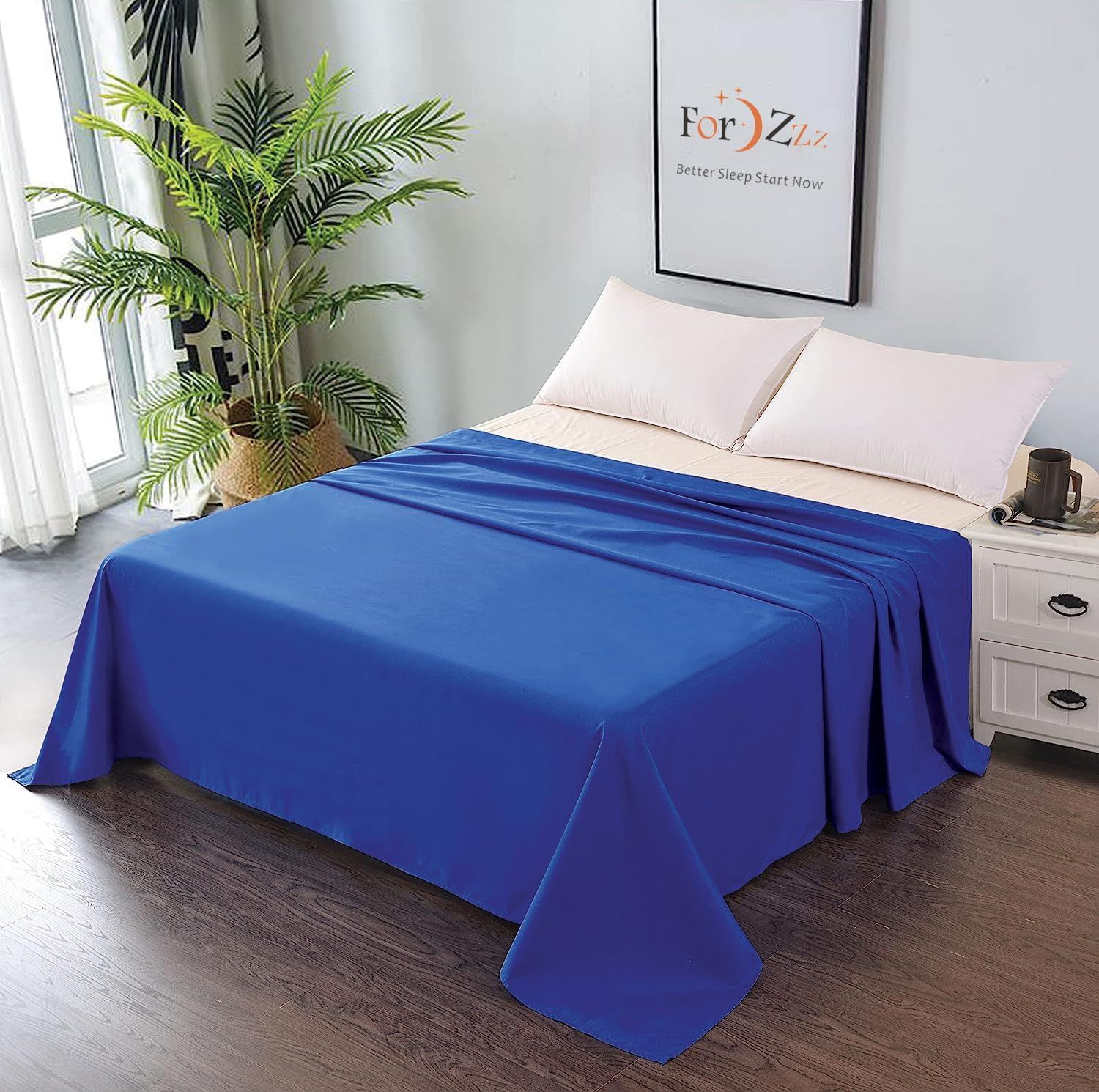 Elegant Comfort Premium Hotel Quality 1-Piece Double Flat Sheet, Luxury and Softest 2000 Thread Count Bedding Flat Sheet(Double,Royal blue) - Image 1