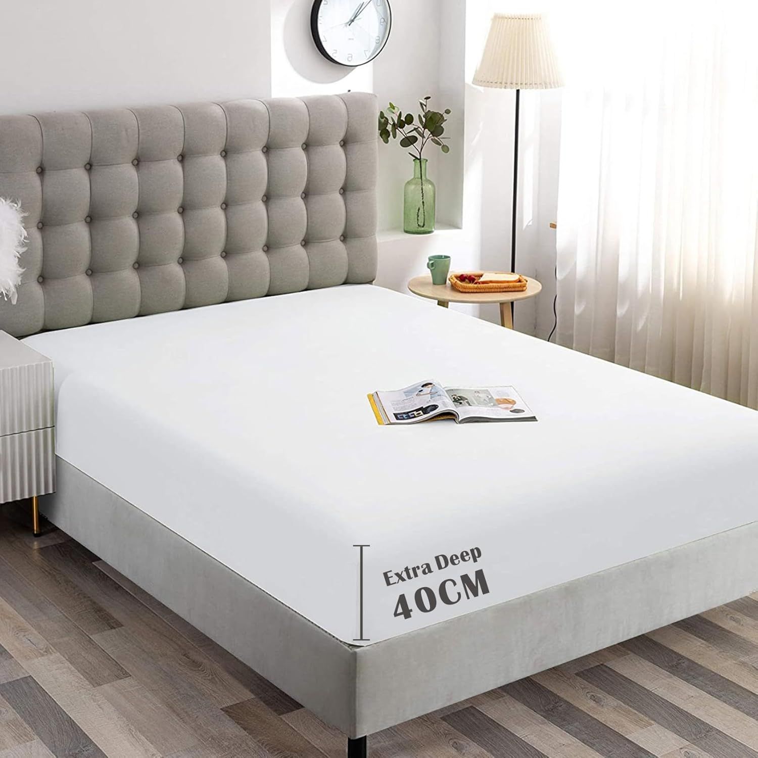 Hotel Quality Fitted Sheet - 1 Piece Fitted Sheet  -Breathable Bedding - Wrinkle, Fade, Stain Resistant- 16inch/40cm Deep Pocket Fitted Bed Sheet-Wrinkle and Fade Resistant,(White,Double) - Image 1