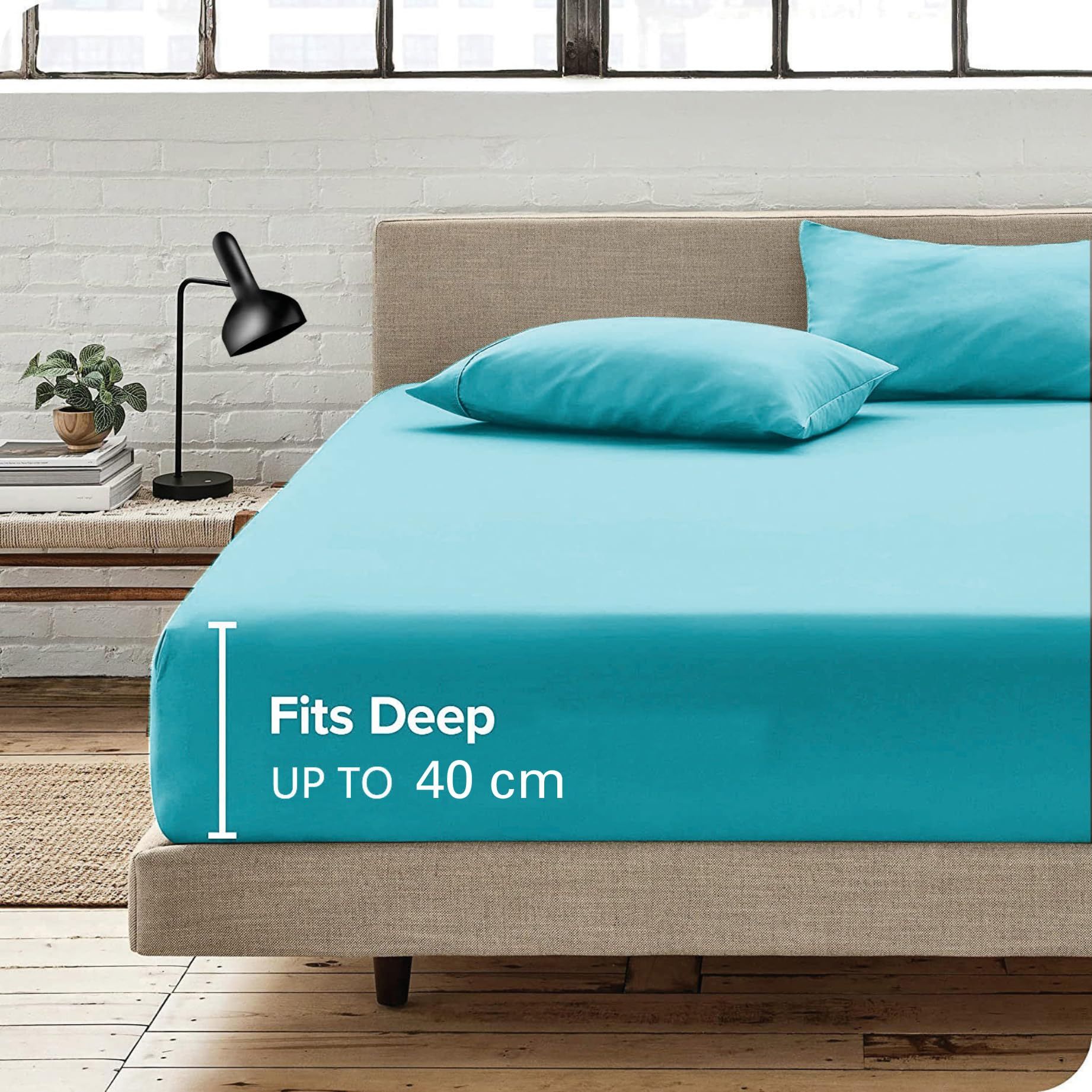 Hotel Quality Fitted Sheet - 1 Piece Fitted Sheet  -Breathable Bedding - Wrinkle, Fade, Stain Resistant- 16inch/40cm Deep Pocket Fitted Bed Sheet-Wrinkle and Fade Resistant,(Ice blue,Double) - Image 4