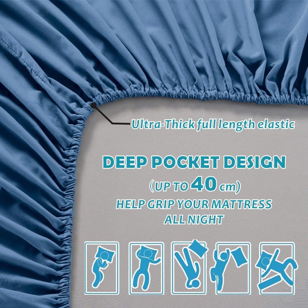 Hotel Quality Fitted Sheet - 1 Piece Fitted Sheet  -Breathable Bedding - Wrinkle, Fade, Stain Resistant- 16inch/40cm Deep Pocket Fitted Bed Sheet-Wrinkle and Fade Resistant,(Ocean,Double) - Image 3