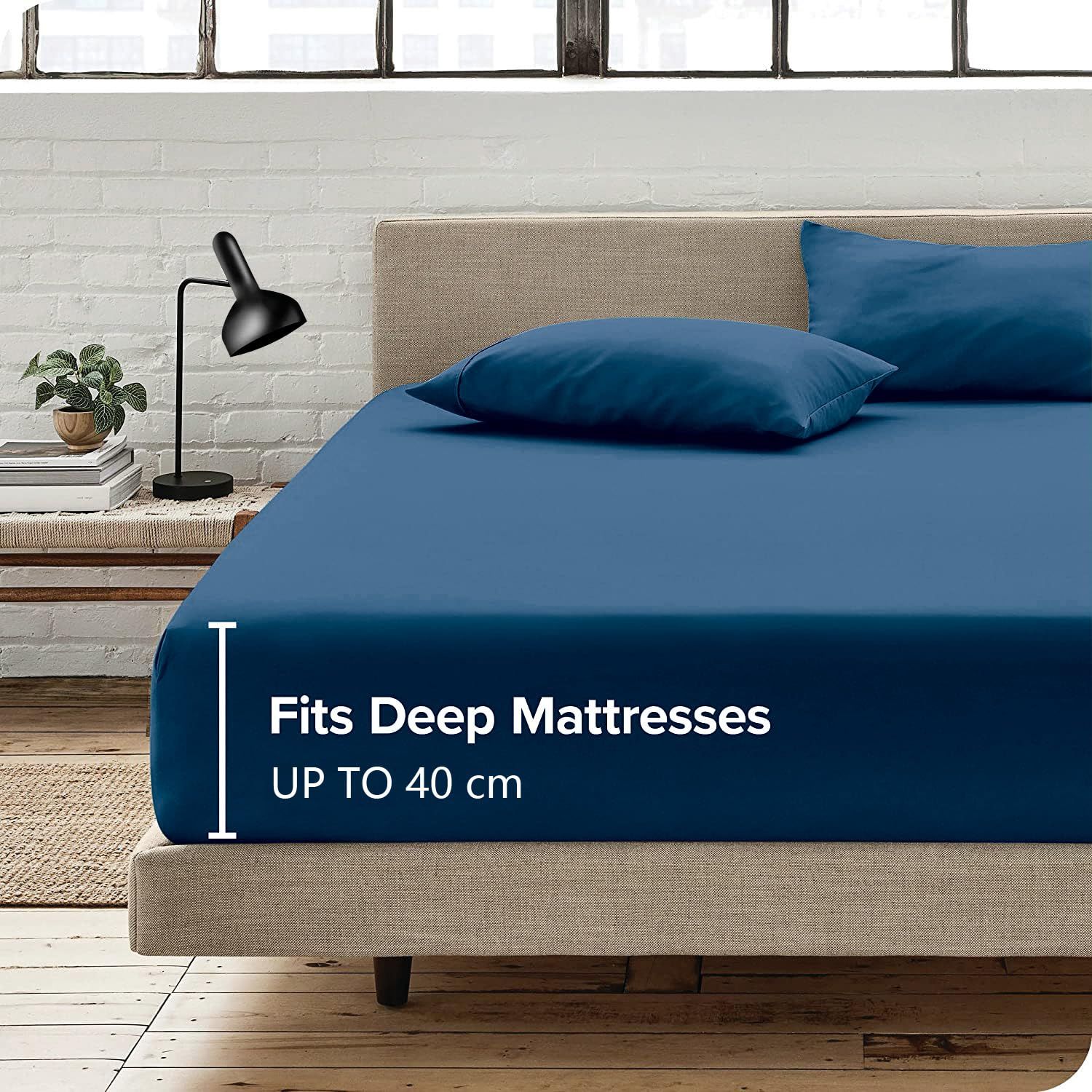 Hotel Quality Fitted Sheet - 1 Piece Fitted Sheet  -Breathable Bedding - Wrinkle, Fade, Stain Resistant- 16inch/40cm Deep Pocket Fitted Bed Sheet-Wrinkle and Fade Resistant,(Navy,Double) - Image 2