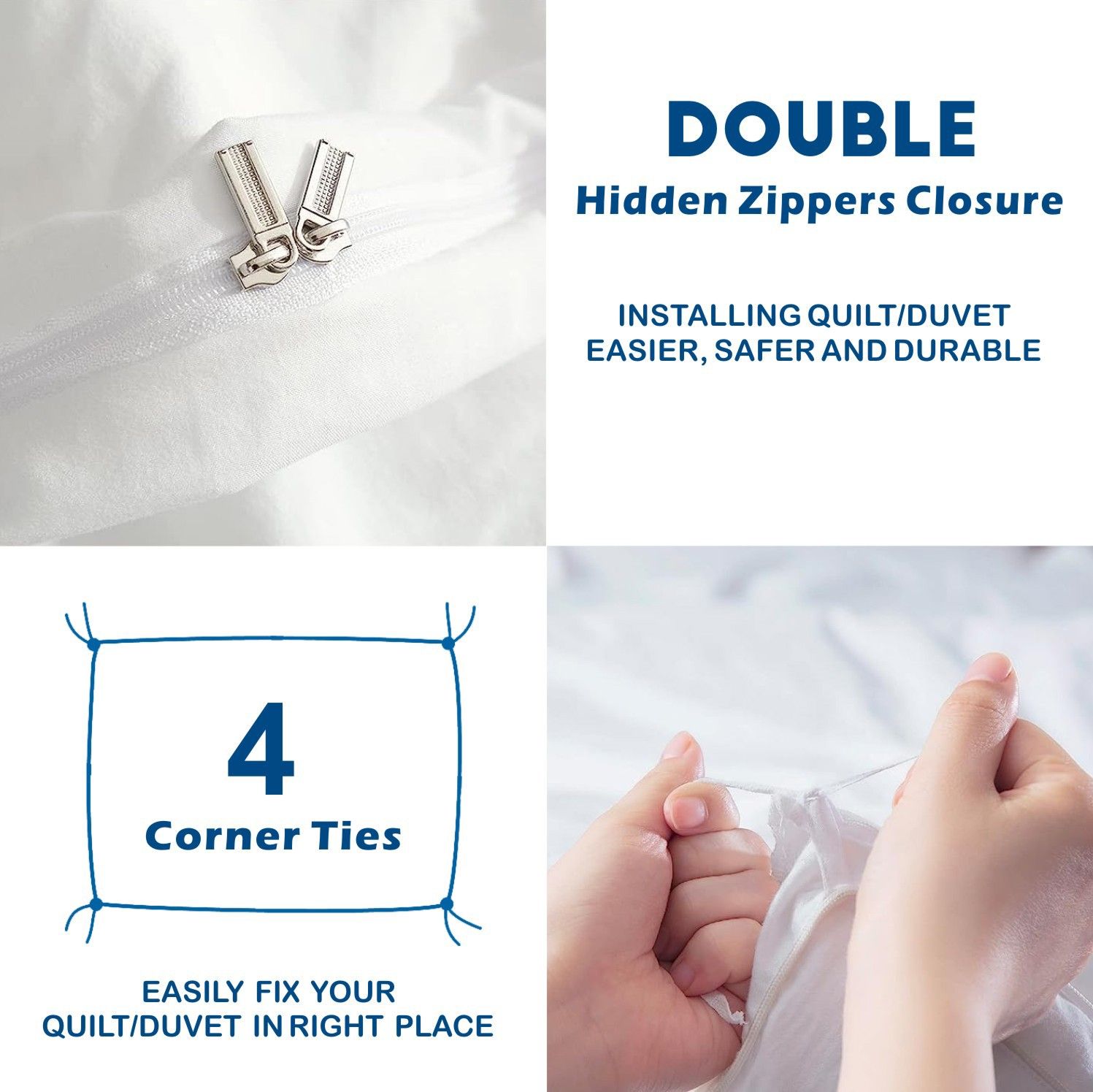 3 Piece Hotel Soft Microfiber Quilt Cover Set-2000TC Duvet/Donna Cover Set & Pillowcases -1 Quilt Cover Zipper Closure & 1 x Pillowcases-Breathable Bedding - Wrinkle, Fade, Stain Resistant(White,King) - Image 3