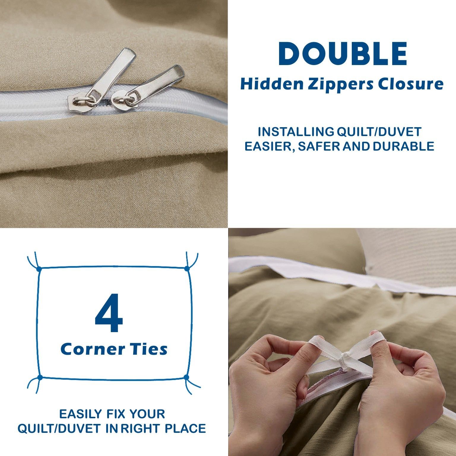 3 Piece Hotel Soft Microfiber Quilt Cover Set-2000TC Duvet/Donna Cover Set & Pillowcases -1 Quilt Cover Zipper Closure & 1 x Pillowcases-Breathable Bedding - Wrinkle, Fade, Stain Resistant(Camel Beige,King) - Image 3