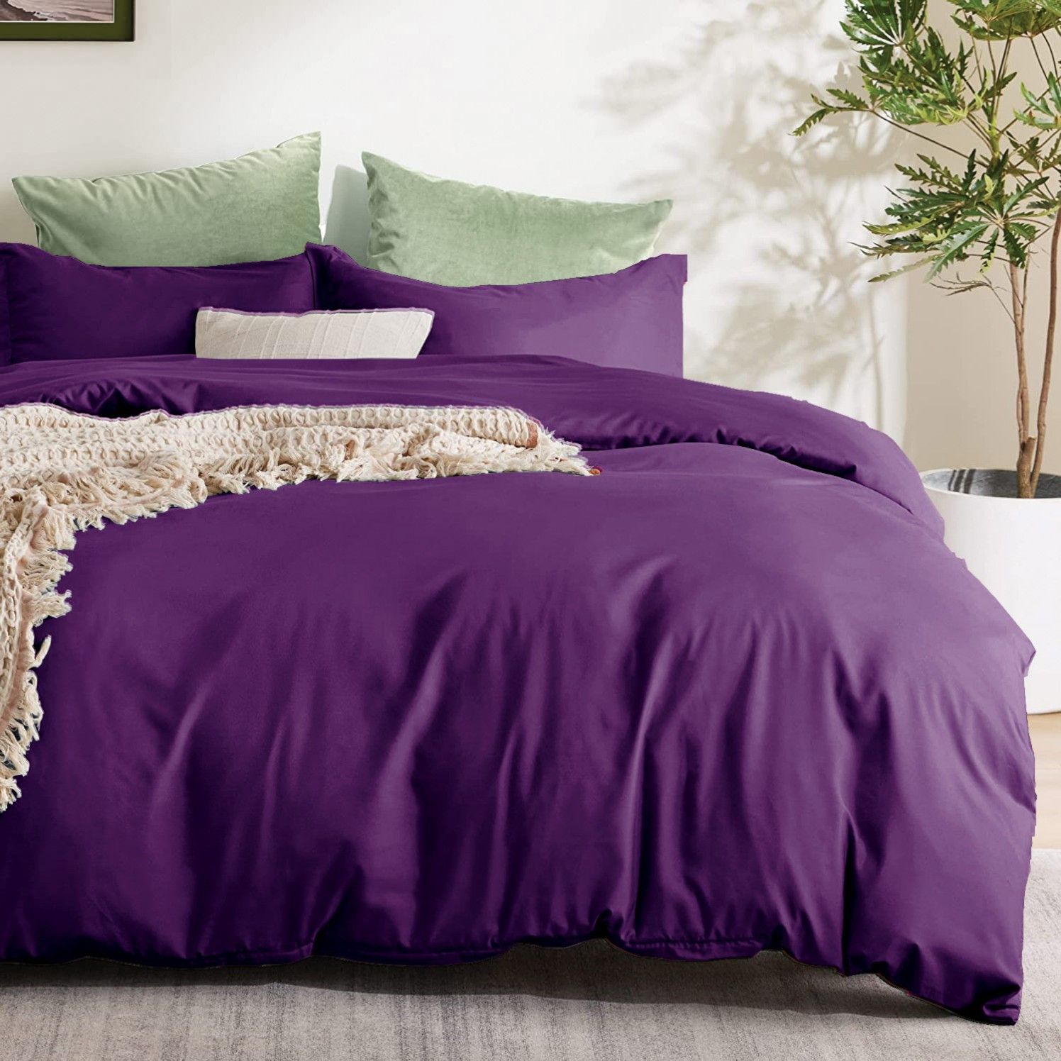 3 Piece Hotel Soft Microfiber Quilt Cover Set-2000TC Duvet/Donna Cover Set & Pillowcases -1 Quilt Cover Zipper Closure & 1 x Pillowcases-Breathable Bedding - Wrinkle, Fade, Stain Resistant(Purple,King) - Image 5