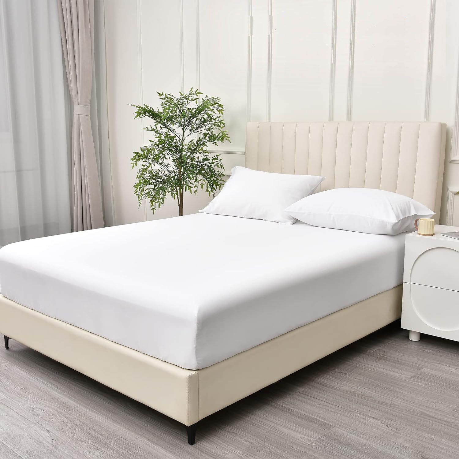 3 Piece Fitted Sheet Set- Fitted Sheet & Pillowcases -Breathable Bedding - Wrinkle, Fade, Stain Resistant- 40cm Deep Pocket Fitted Bed Sheet Set(White,King) - Image 2