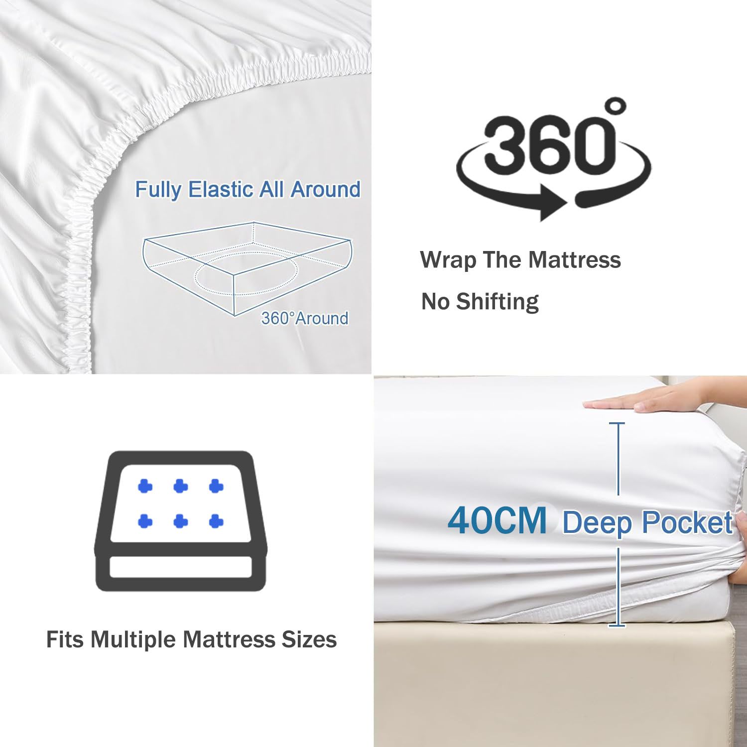 3 Piece Fitted Sheet Set- Fitted Sheet & Pillowcases -Breathable Bedding - Wrinkle, Fade, Stain Resistant- 40cm Deep Pocket Fitted Bed Sheet Set(White,King) - Image 3