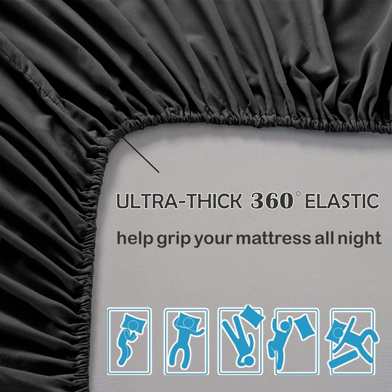 3 Piece Fitted Sheet Set- Fitted Sheet & Pillowcases -Breathable Bedding - Wrinkle, Fade, Stain Resistant- 40cm Deep Pocket Fitted Bed Sheet Set(Black,King) - Image 4