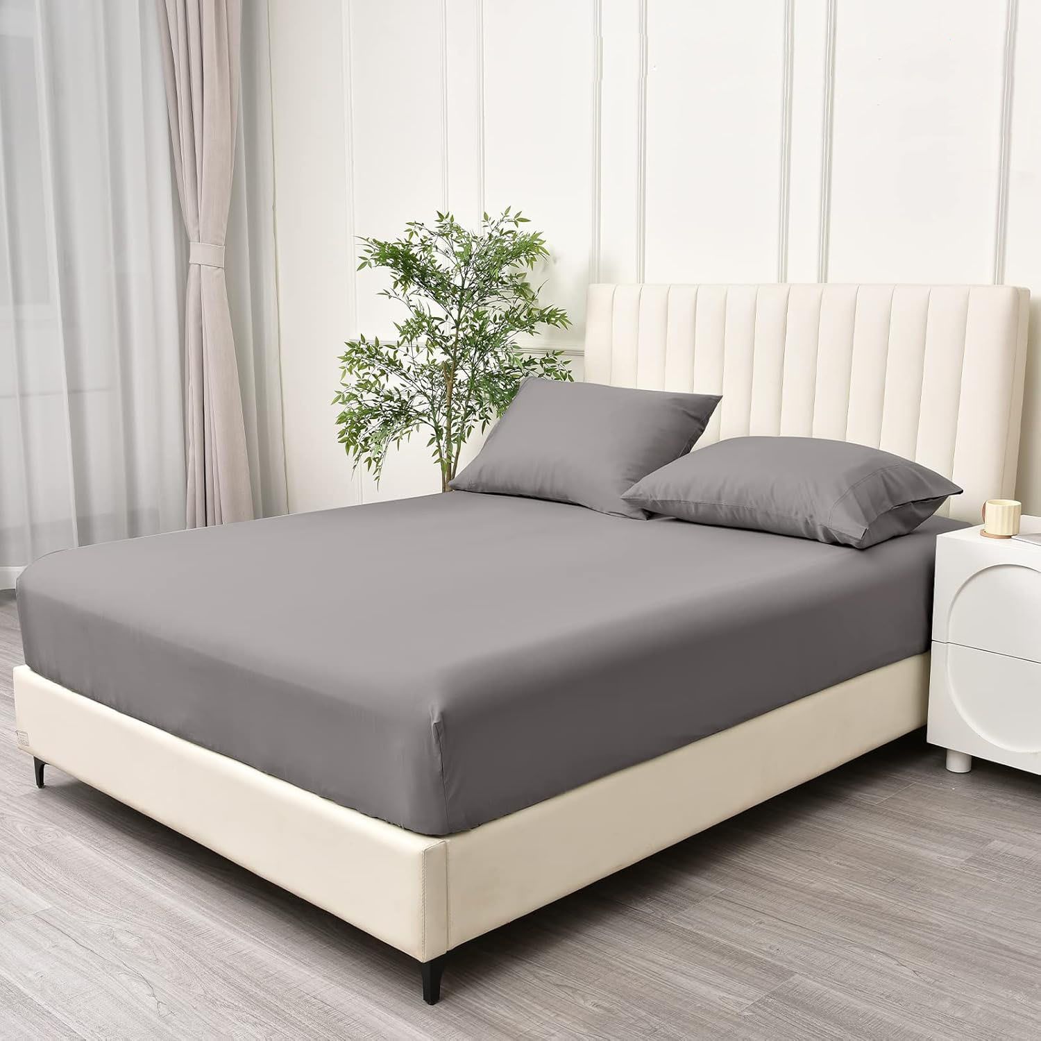 3 Piece Fitted Sheet Set- Fitted Sheet & Pillowcases -Breathable Bedding - Wrinkle, Fade, Stain Resistant- 40cm Deep Pocket Fitted Bed Sheet Set(Grey,King) - Image 2