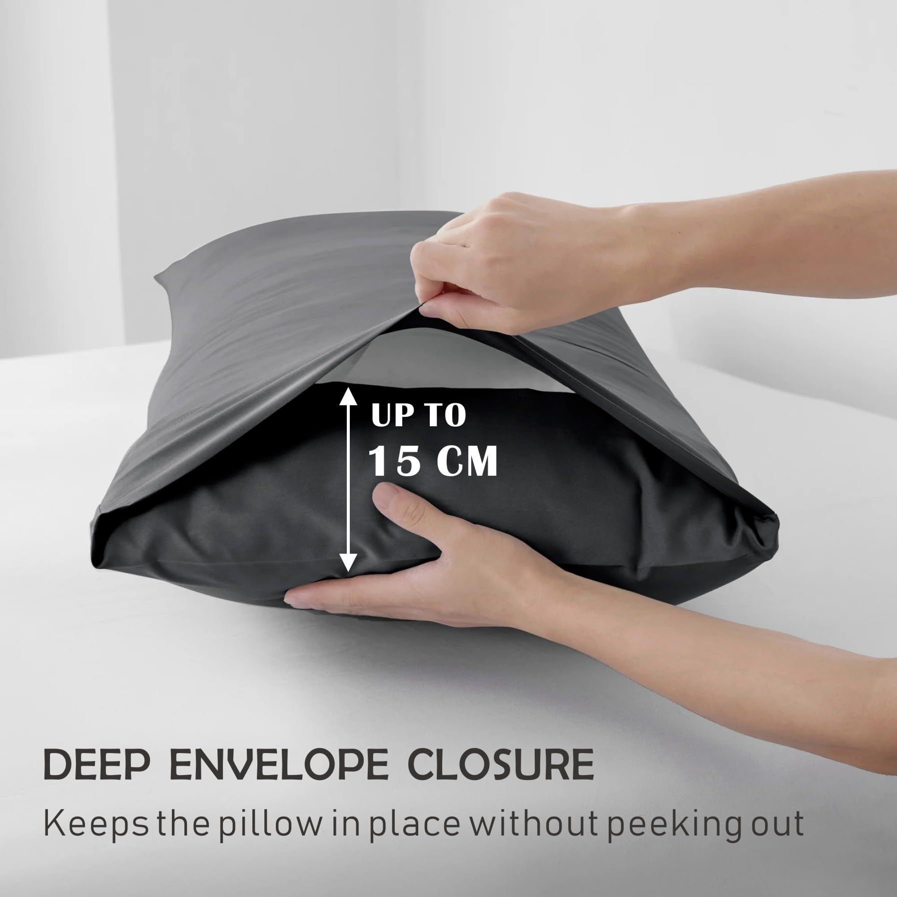 3 Piece Fitted Sheet Set- Fitted Sheet & Pillowcases -Breathable Bedding - Wrinkle, Fade, Stain Resistant- 40cm Deep Pocket Fitted Bed Sheet Set(Dark gray,King) - Image 4
