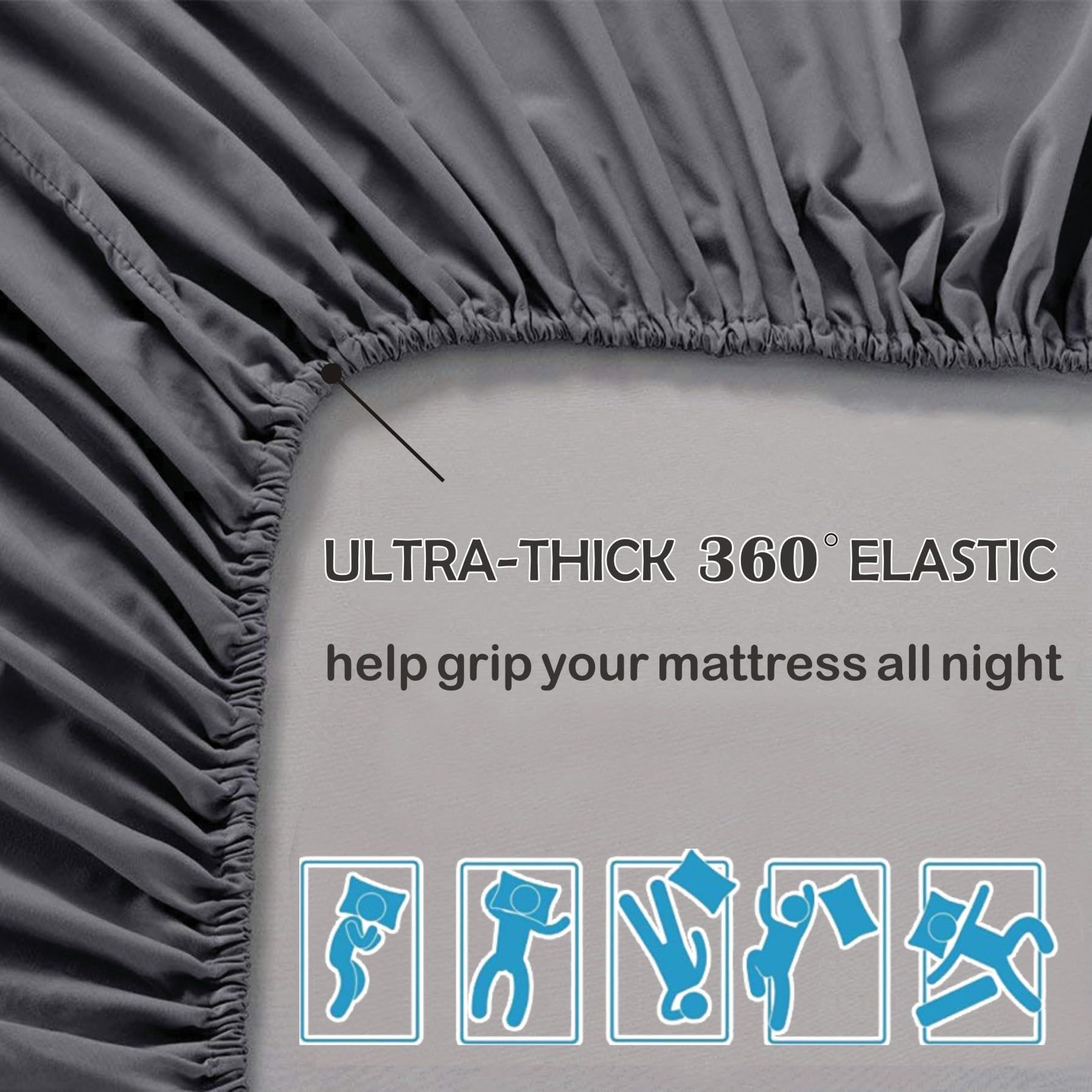 3 Piece Fitted Sheet Set- Fitted Sheet & Pillowcases -Breathable Bedding - Wrinkle, Fade, Stain Resistant- 40cm Deep Pocket Fitted Bed Sheet Set(Dark gray,King) - Image 5