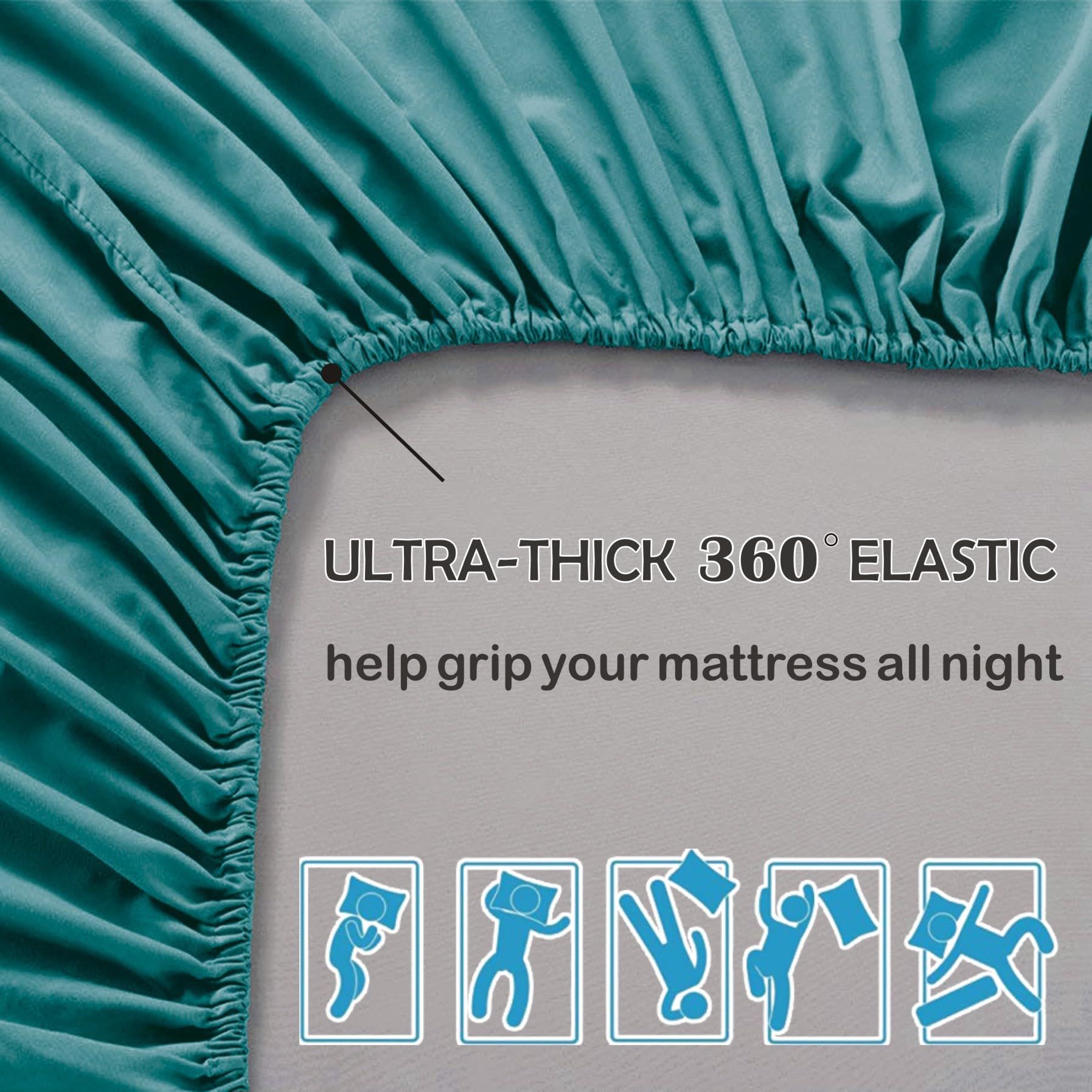 3 Piece Fitted Sheet Set- Fitted Sheet & Pillowcases -Breathable Bedding - Wrinkle, Fade, Stain Resistant- 40cm Deep Pocket Fitted Bed Sheet Set(Biscay blue,King) - Image 6