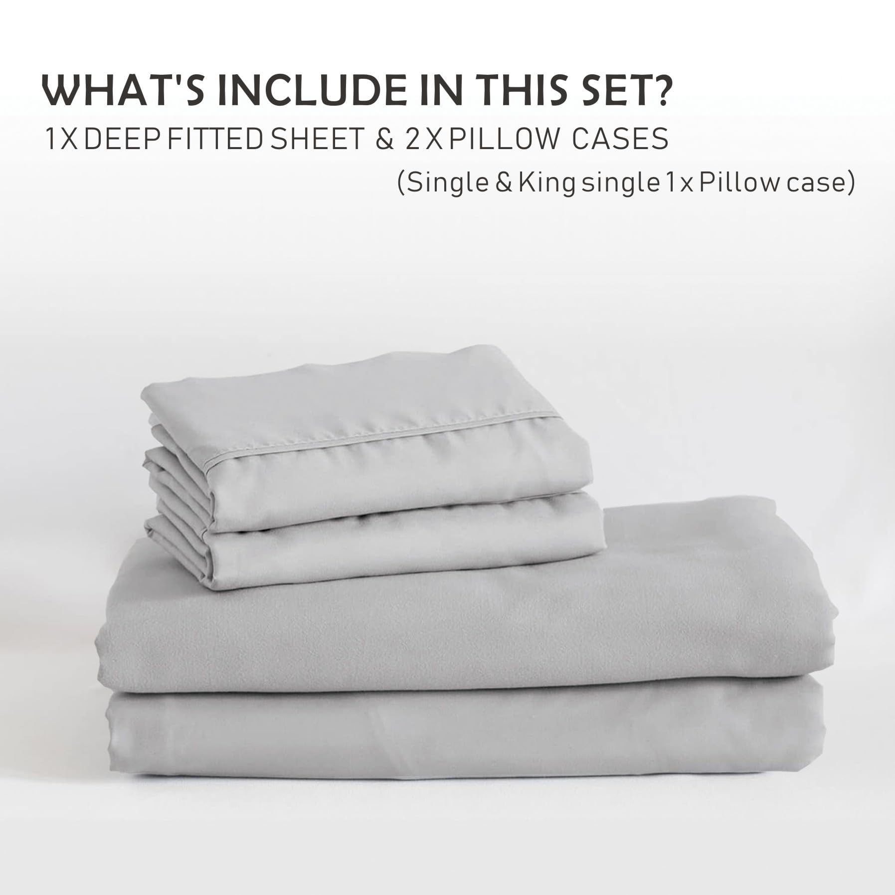 3 Piece Fitted Sheet Set- Fitted Sheet & Pillowcases -Breathable Bedding - Wrinkle, Fade, Stain Resistant- 40cm Deep Pocket Fitted Bed Sheet Set(Silver-gray,King) - Image 8