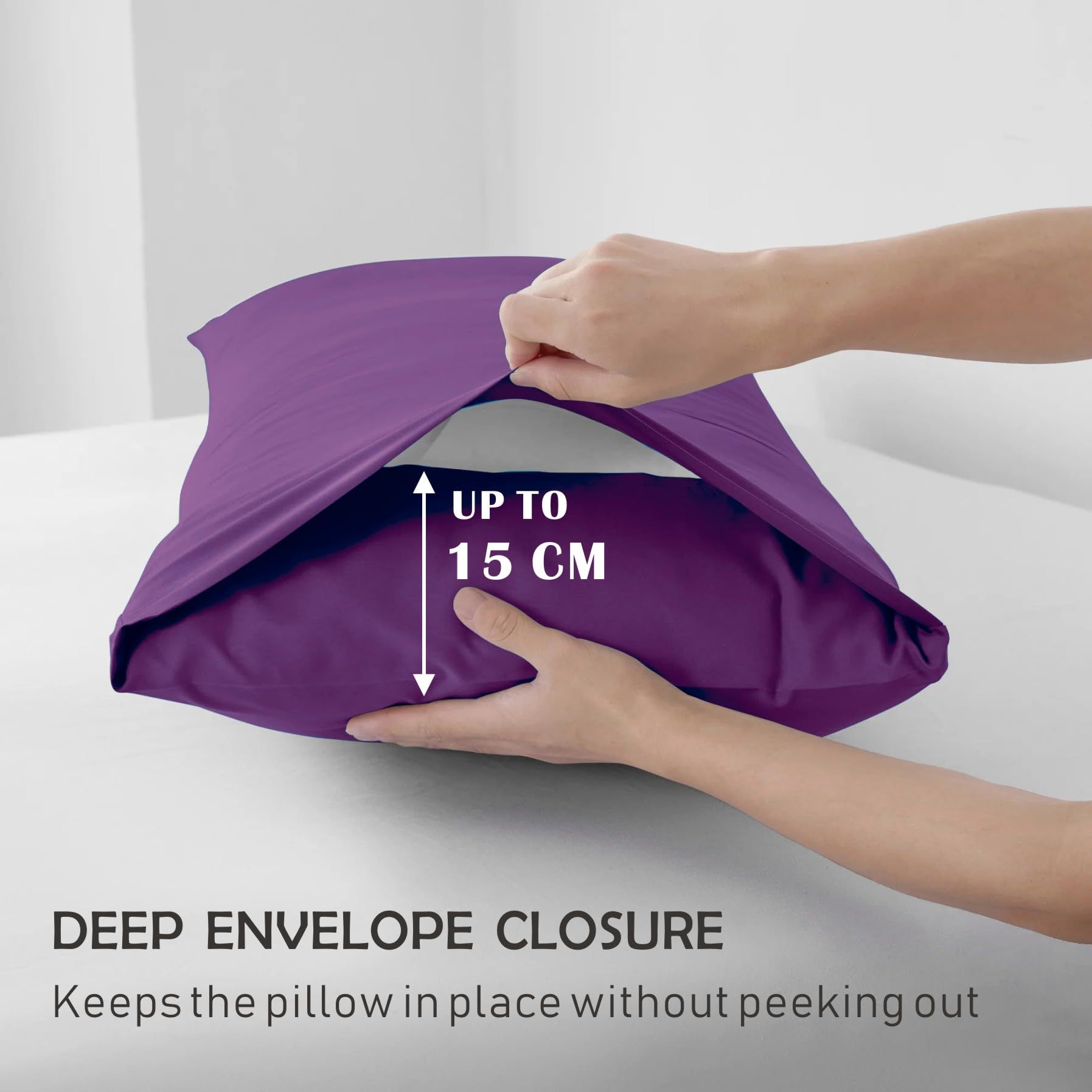 3 Piece Fitted Sheet Set- Fitted Sheet & Pillowcases -Breathable Bedding - Wrinkle, Fade, Stain Resistant- 40cm Deep Pocket Fitted Bed Sheet Set(Purple,King) - Image 4