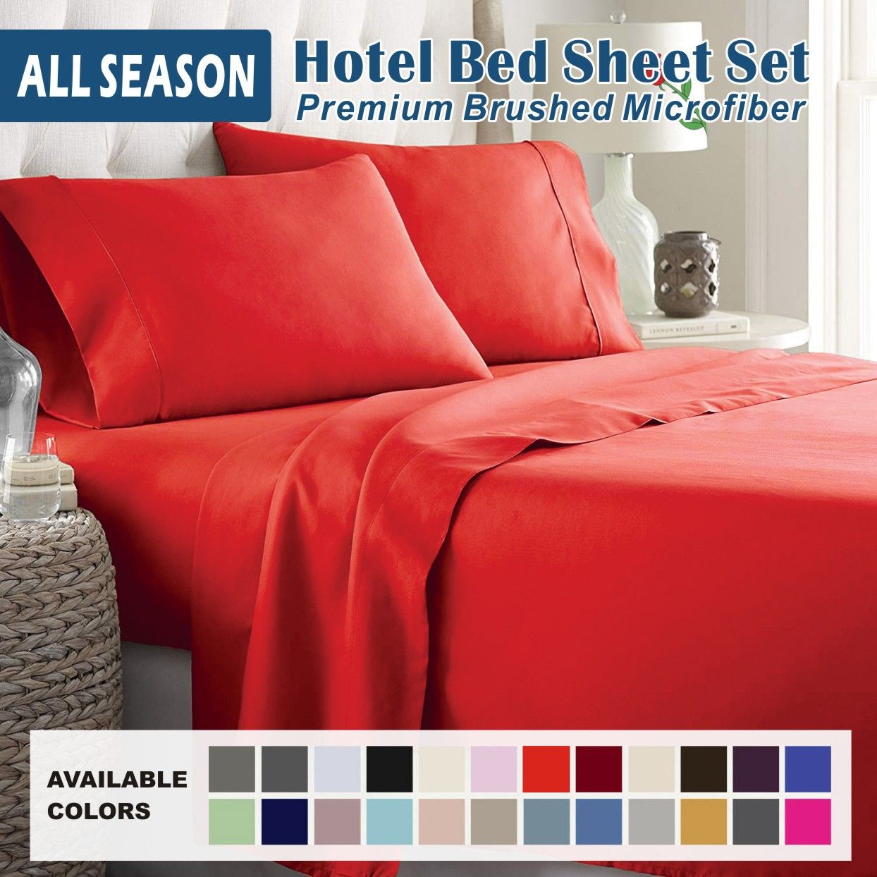4 Piece Bed Sheet Set- Bedding Sheets & Pillowcases -Breathable Bedding - Wrinkle, Fade, Stain Resistant-Deep Pocket Flat Fitted Bed Sheet Set(Red,King) - Image 1