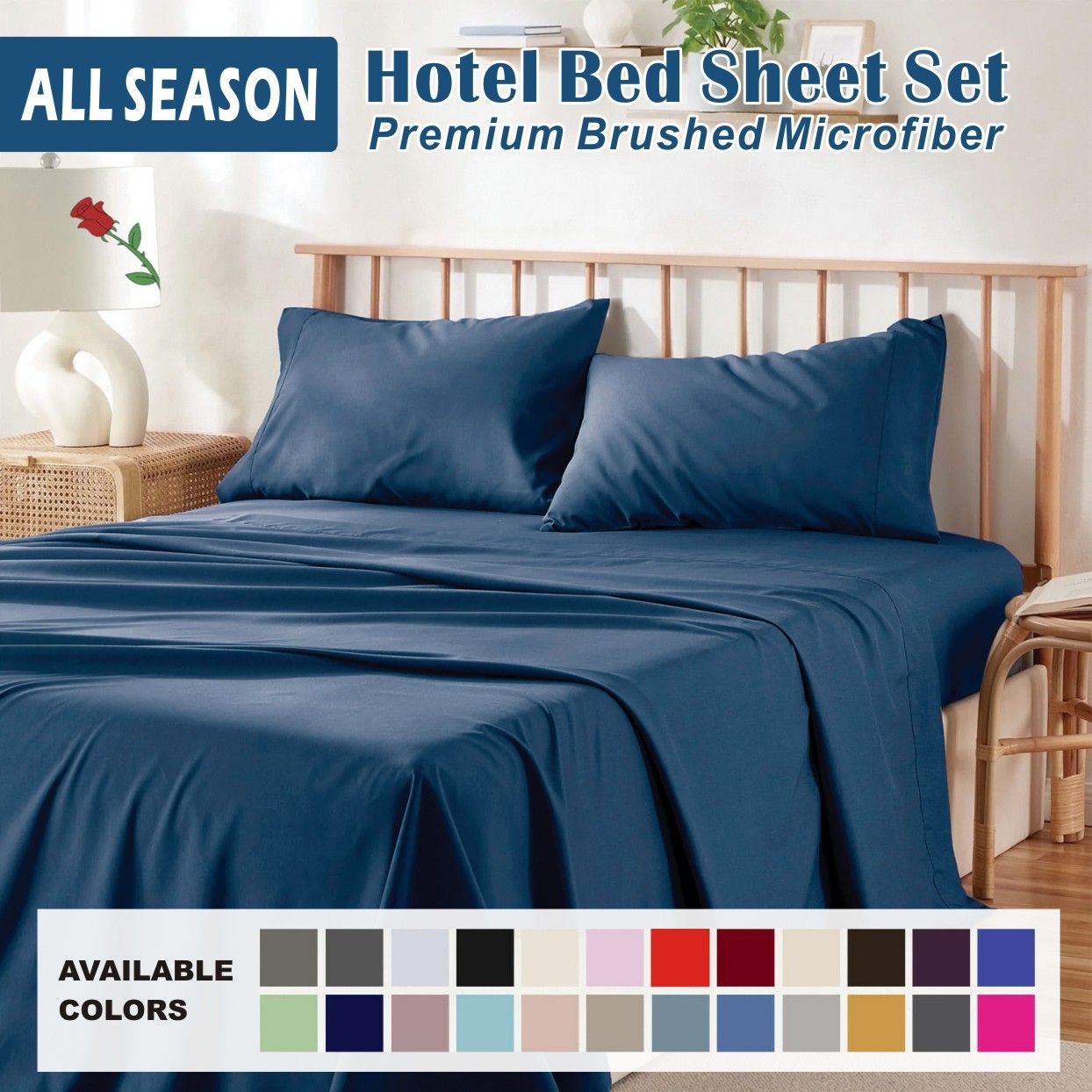 4 Piece Bed Sheet Set- Bedding Sheets & Pillowcases -Breathable Bedding - Wrinkle, Fade, Stain Resistant-Deep Pocket Flat Fitted Bed Sheet Set(Navy,King) - Image 1