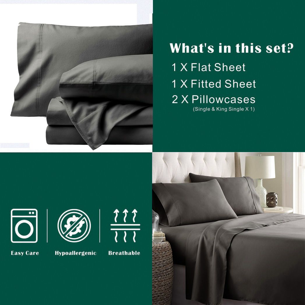 4 Piece Bed Sheet Set- Bedding Sheets & Pillowcases -Breathable Bedding - Wrinkle, Fade, Stain Resistant-Deep Pocket Flat Fitted Bed Sheet Set(Dark gray,King) - Image 7