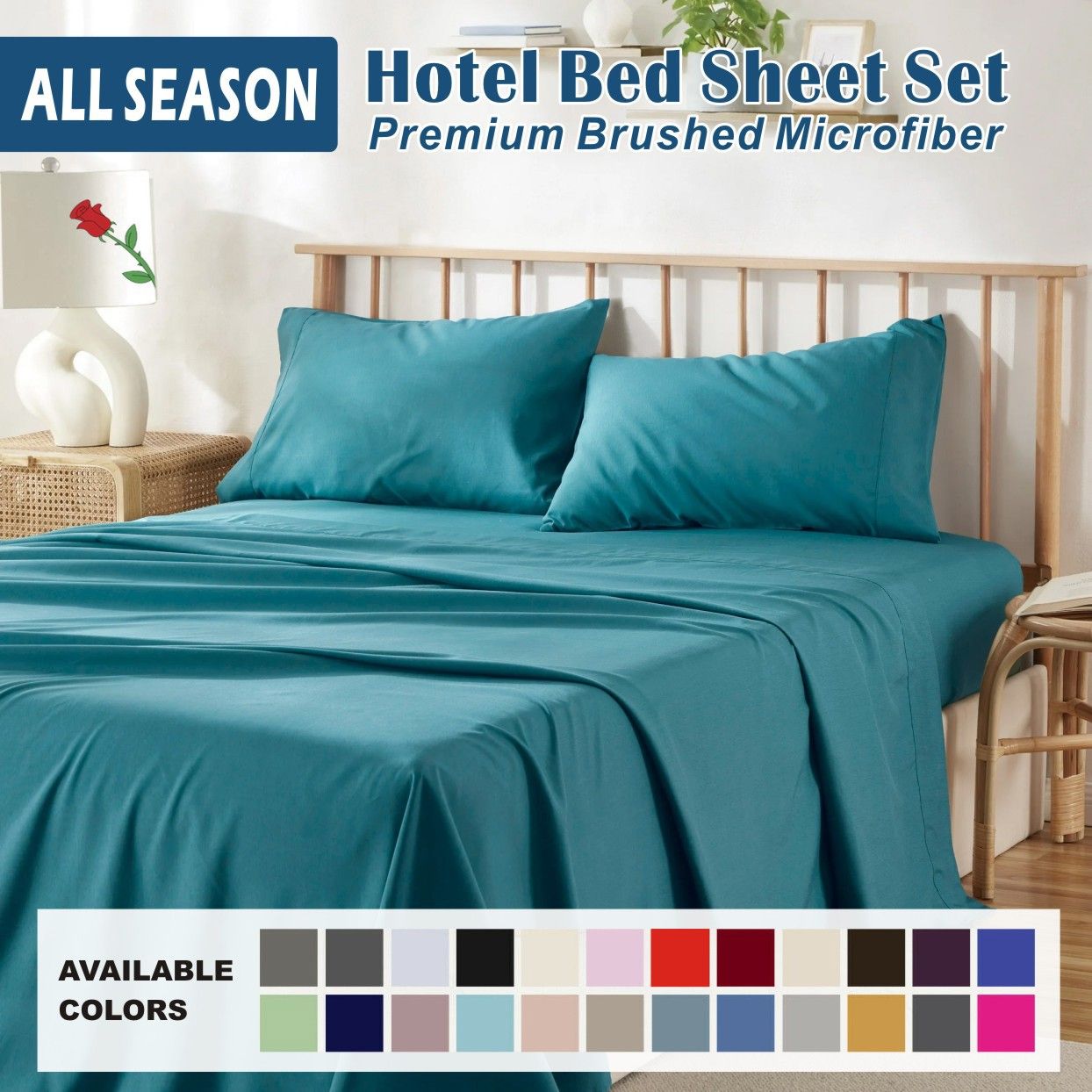 4 Piece Bed Sheet Set- Bedding Sheets & Pillowcases -Breathable Bedding - Wrinkle, Fade, Stain Resistant-Deep Pocket Flat Fitted Bed Sheet Set(Biscay blue,King) - Image 1