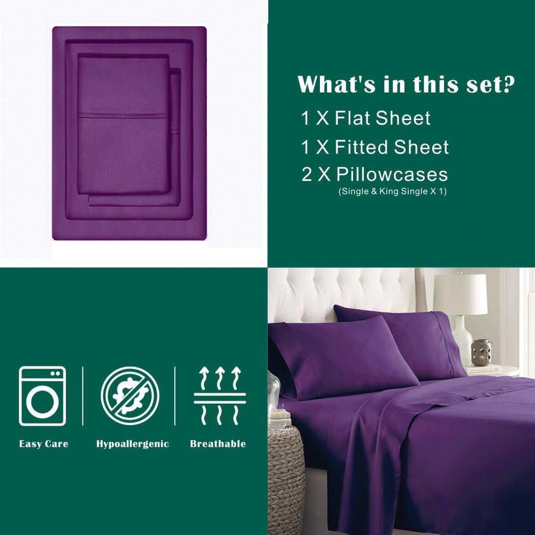 4 Piece Bed Sheet Set- Bedding Sheets & Pillowcases -Breathable Bedding - Wrinkle, Fade, Stain Resistant-Deep Pocket Flat Fitted Bed Sheet Set(Purple,King) - Image 7