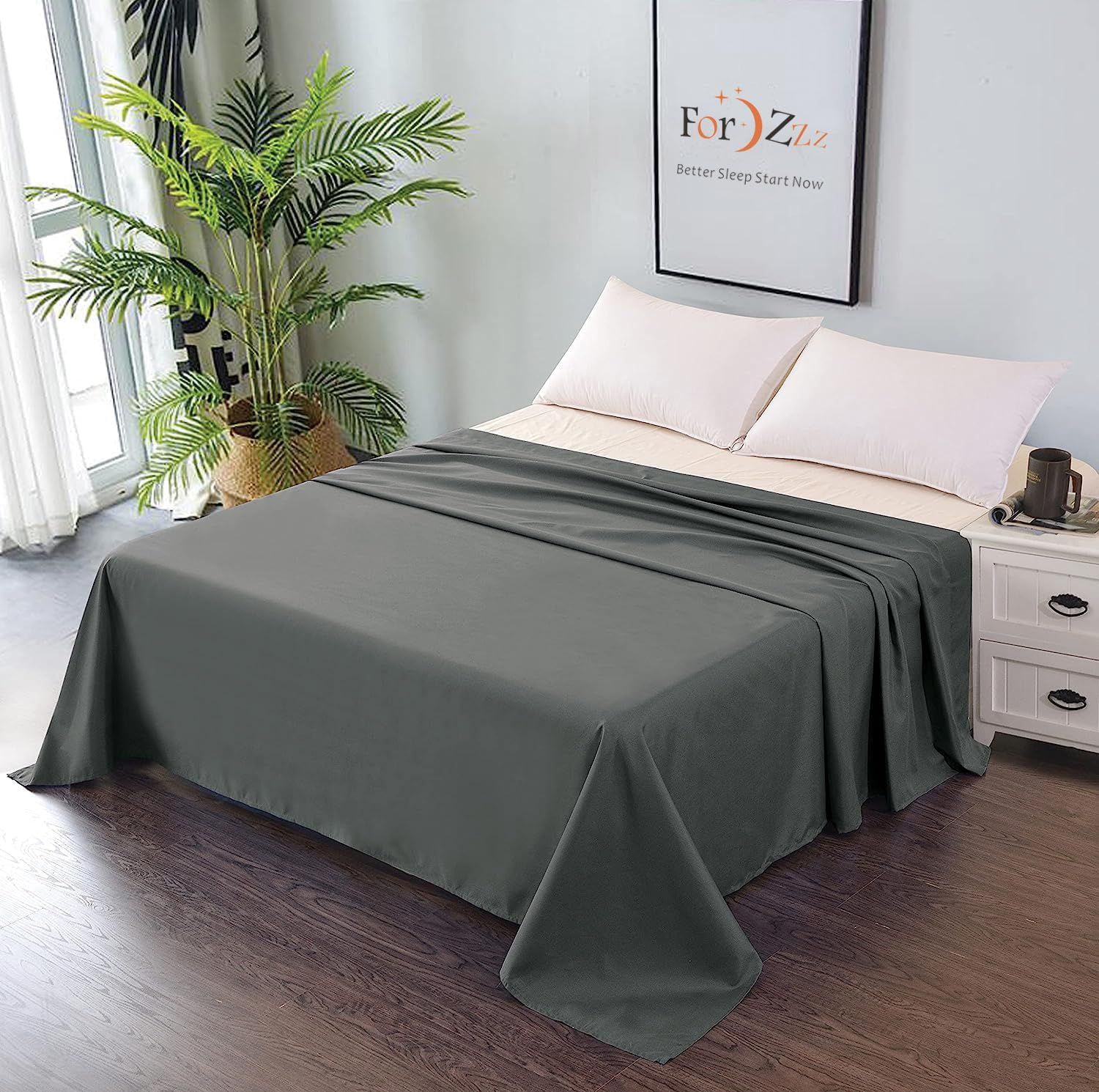 Elegant Comfort Premium Hotel Quality 1-Piece King Flat Sheet, Luxury and Softest 2000 Thread Count Bedding Flat Sheet(King,Dark gray) - Image 1
