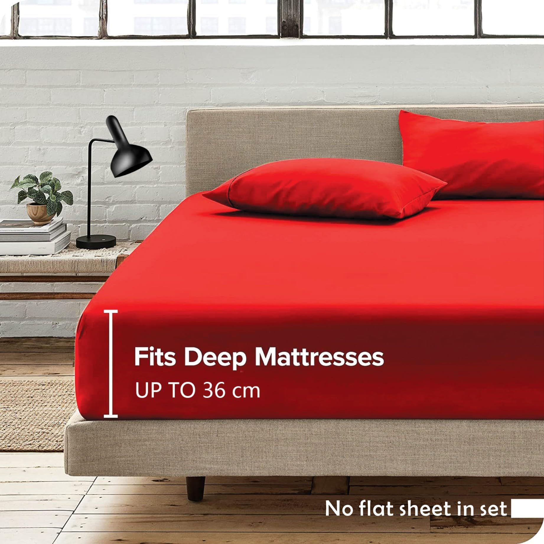 Hotel Quality Fitted Sheet - 1 Piece Fitted Sheet  -Breathable Bedding - Wrinkle, Fade, Stain Resistant- 16inch/40cm Deep Pocket Fitted Bed Sheet-Wrinkle and Fade Resistant,(Red,King) - Image 2