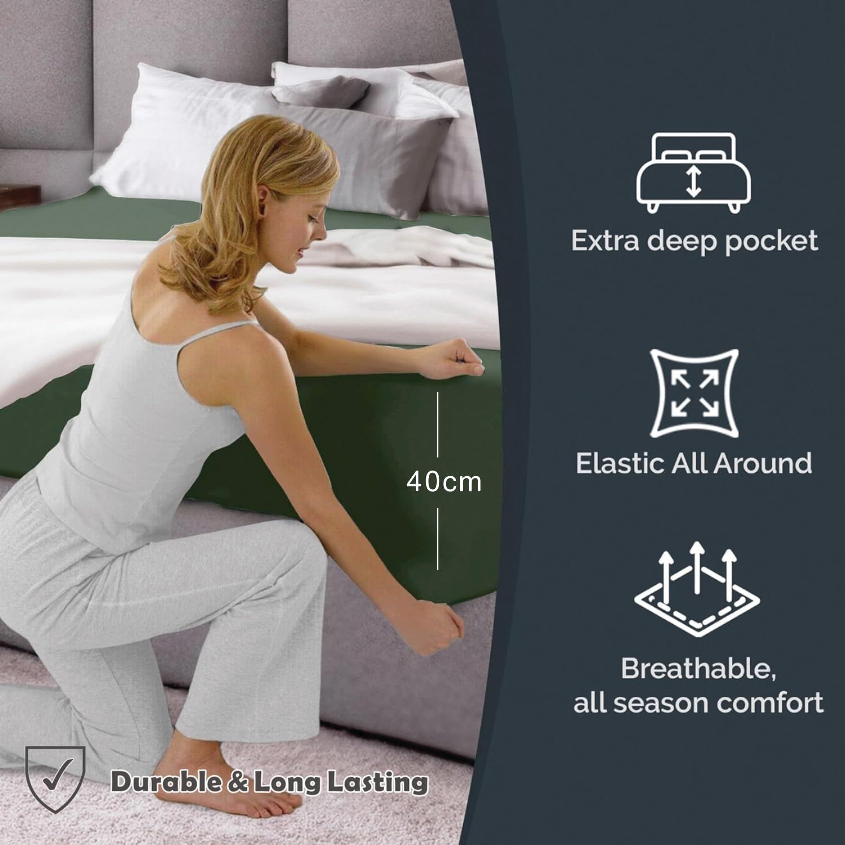 Hotel Quality Fitted Sheet - 1 Piece Fitted Sheet  -Breathable Bedding - Wrinkle, Fade, Stain Resistant- 16inch/40cm Deep Pocket Fitted Bed Sheet-Wrinkle and Fade Resistant,(Olive green,King) - Image 5