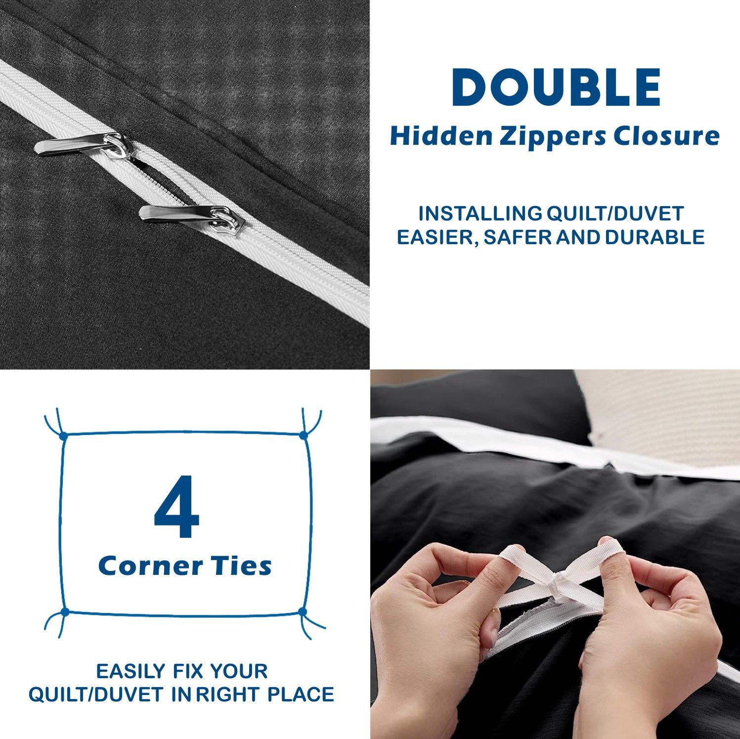 2 Piece Hotel Soft Microfiber Quilt Cover Set-2000TC Duvet/Donna Cover Set & Pillowcases -1 Quilt Cover Zipper Closure & 1 x Pillowcases-Breathable Bedding - Wrinkle, Fade, Stain Resistant(Black,King Single) - Image 3