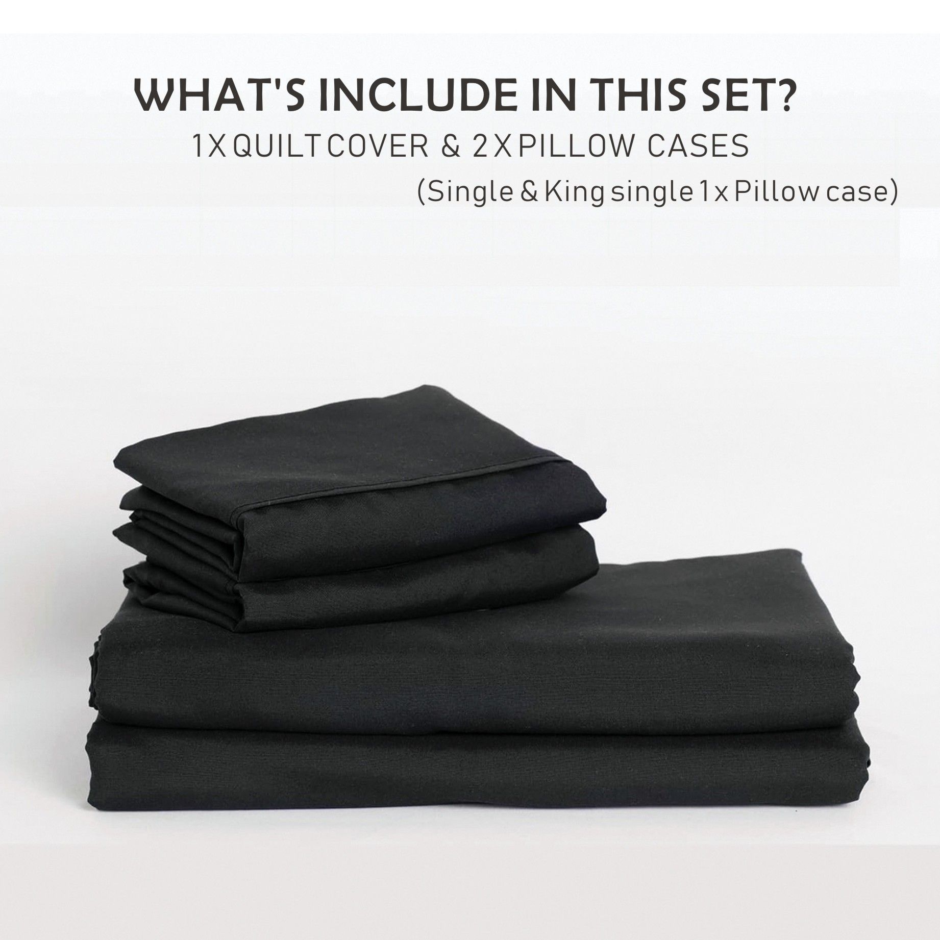 2 Piece Hotel Soft Microfiber Quilt Cover Set-2000TC Duvet/Donna Cover Set & Pillowcases -1 Quilt Cover Zipper Closure & 1 x Pillowcases-Breathable Bedding - Wrinkle, Fade, Stain Resistant(Black,King Single) - Image 6