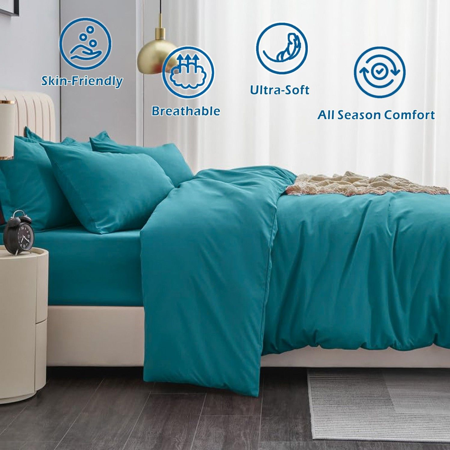 2 Piece Hotel Soft Microfiber Quilt Cover Set-2000TC Duvet/Donna Cover Set & Pillowcases -1 Quilt Cover Zipper Closure & 1 x Pillowcases-Breathable Bedding - Wrinkle, Fade, Stain Resistant(Biscay blue,King Single) - Image 2