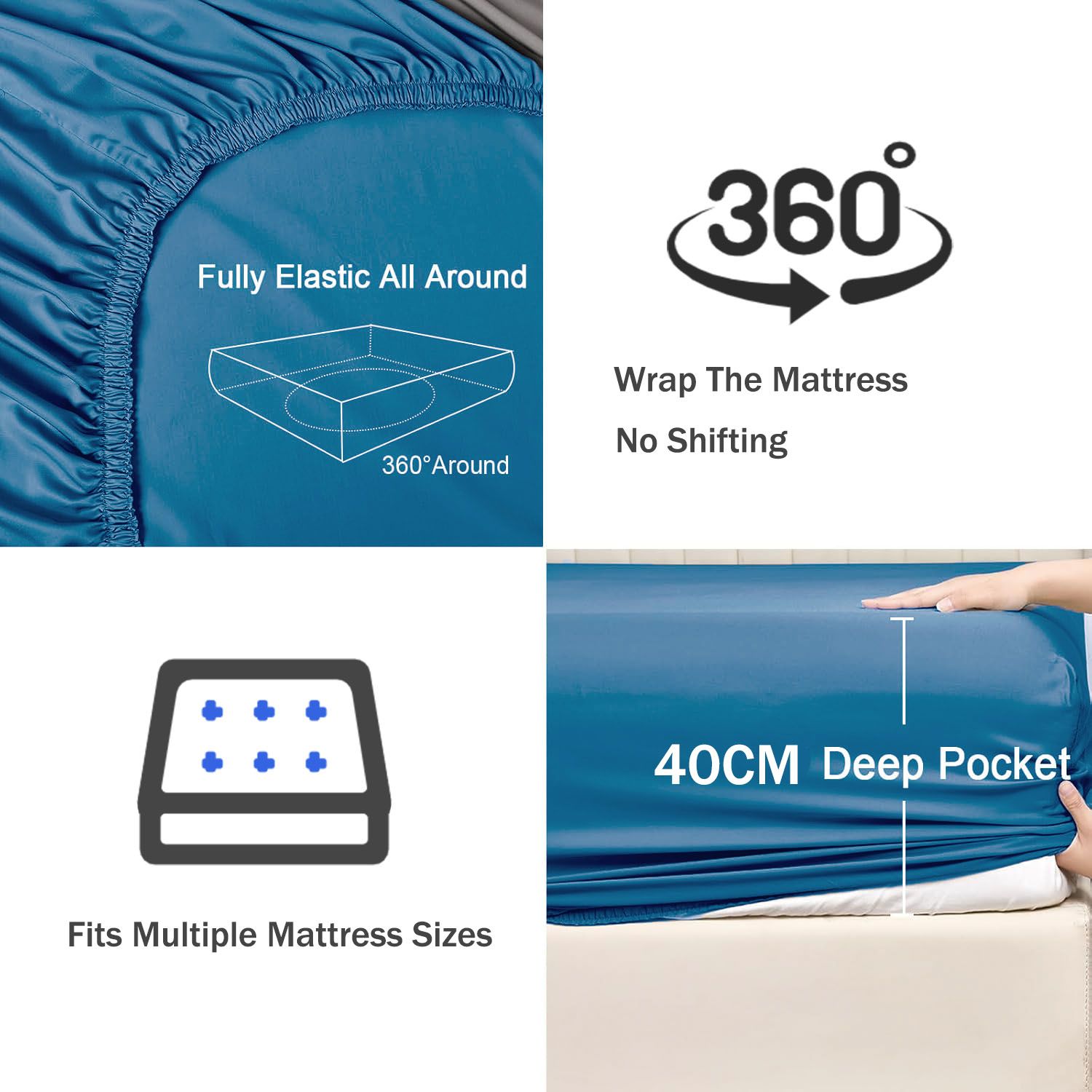 2 Piece Fitted Sheet Set- Fitted Sheet & Pillowcases -Breathable Bedding - Wrinkle, Fade, Stain Resistant- 40cm Deep Pocket Fitted Bed Sheet Set(Ocean,King Single) - Image 3