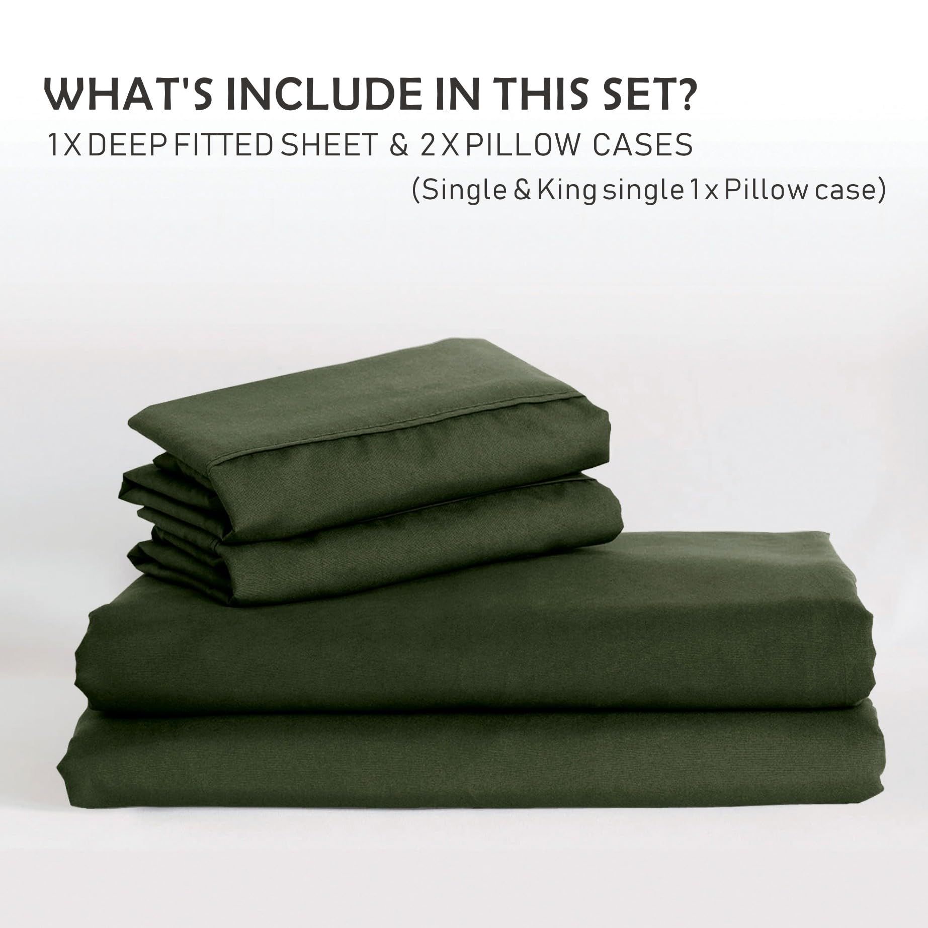 2 Piece Fitted Sheet Set- Fitted Sheet & Pillowcases -Breathable Bedding - Wrinkle, Fade, Stain Resistant- 40cm Deep Pocket Fitted Bed Sheet Set(Olive green,King Single) - Image 7