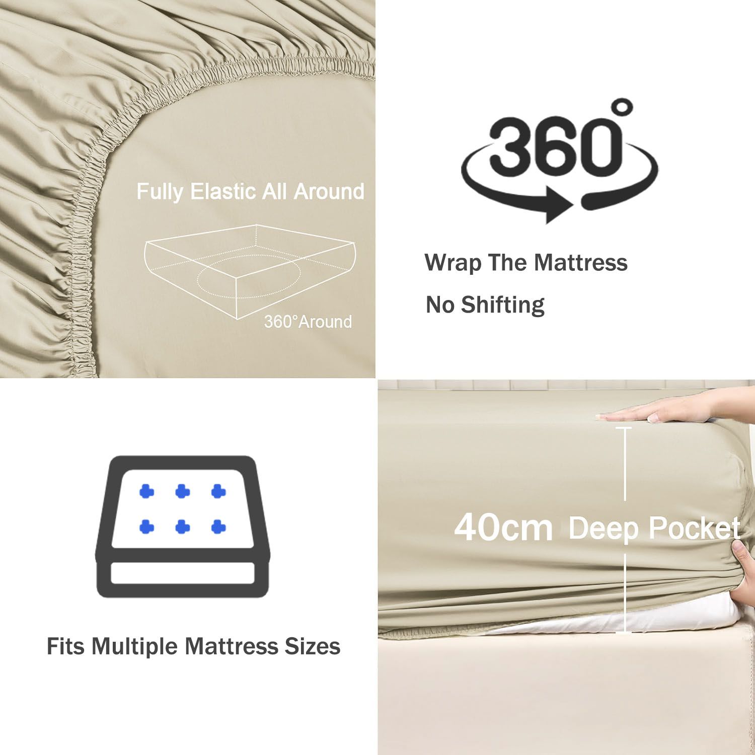 2 Piece Fitted Sheet Set- Fitted Sheet & Pillowcases -Breathable Bedding - Wrinkle, Fade, Stain Resistant- 40cm Deep Pocket Fitted Bed Sheet Set(Cream White,King Single) - Image 3