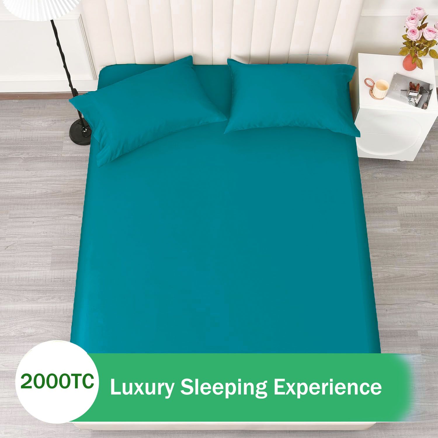 2 Piece Fitted Sheet Set- Fitted Sheet & Pillowcases -Breathable Bedding - Wrinkle, Fade, Stain Resistant- 40cm Deep Pocket Fitted Bed Sheet Set(Biscay blue,King Single) - Image 4