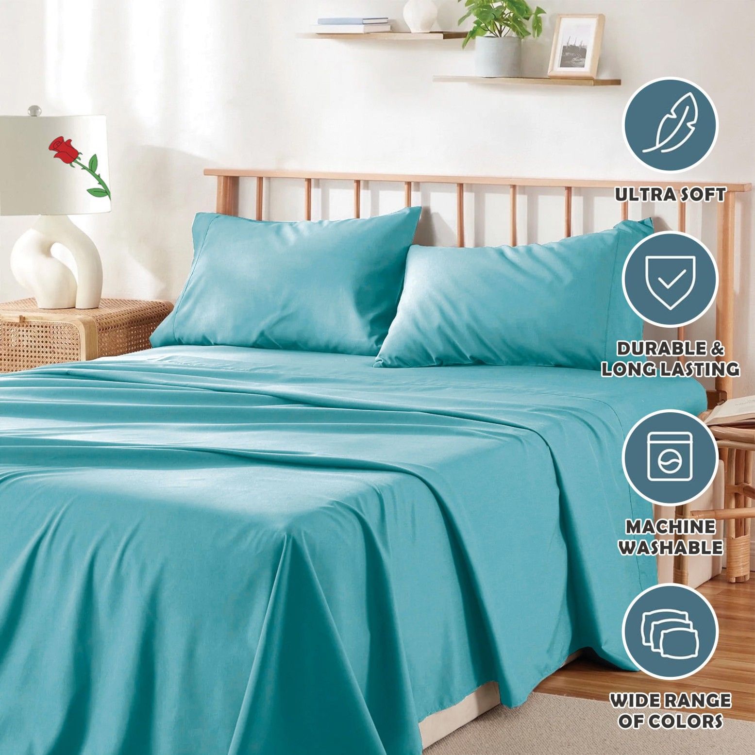 3 Piece Bed Sheet Set- Bedding Sheets & Pillowcases -Breathable Bedding - Wrinkle, Fade, Stain Resistant-Deep Pocket Flat Fitted Bed Sheet Set(Ice Blue,King Single) - Image 6
