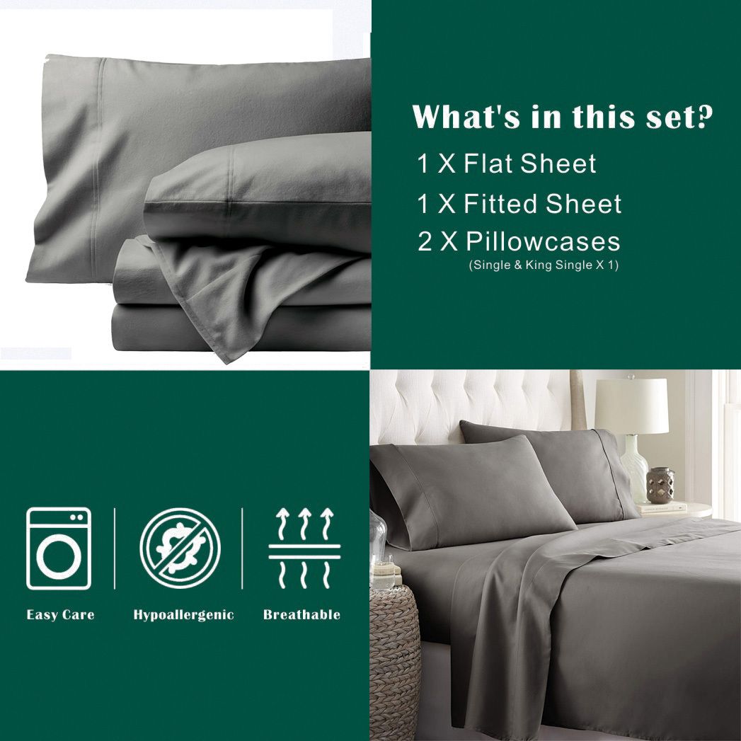 3 Piece Bed Sheet Set- Bedding Sheets & Pillowcases -Breathable Bedding - Wrinkle, Fade, Stain Resistant-Deep Pocket Flat Fitted Bed Sheet Set(Grey,King Single) - Image 8