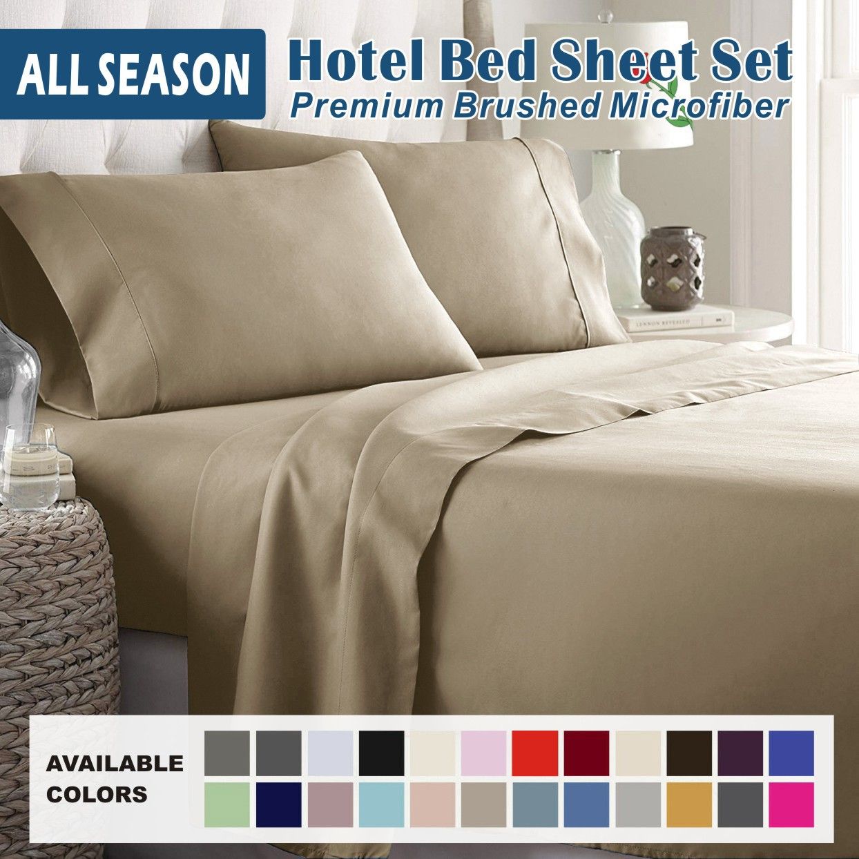 3 Piece Bed Sheet Set- Bedding Sheets & Pillowcases -Breathable Bedding - Wrinkle, Fade, Stain Resistant-Deep Pocket Flat Fitted Bed Sheet Set(Cream White,King Single) - Image 1