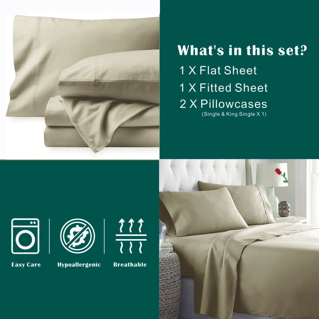 3 Piece Bed Sheet Set- Bedding Sheets & Pillowcases -Breathable Bedding - Wrinkle, Fade, Stain Resistant-Deep Pocket Flat Fitted Bed Sheet Set(Camel Beige,King Single) - Image 7
