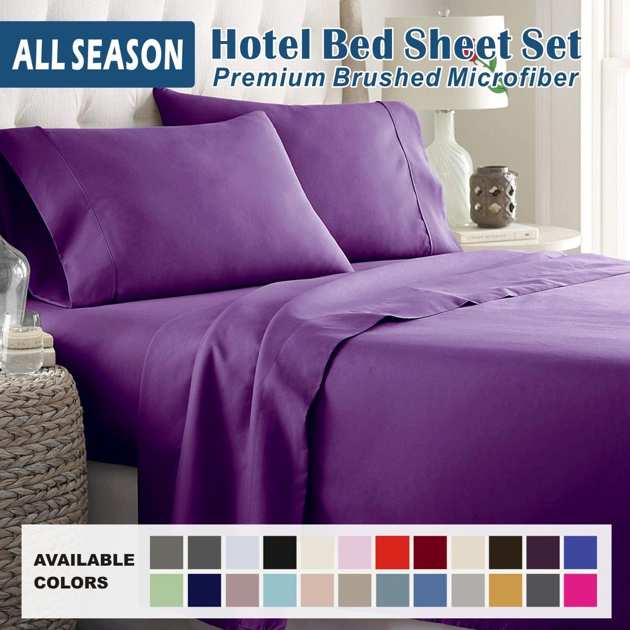 3 Piece Bed Sheet Set- Bedding Sheets & Pillowcases -Breathable Bedding - Wrinkle, Fade, Stain Resistant-Deep Pocket Flat Fitted Bed Sheet Set(Purple,King Single) - Image 1